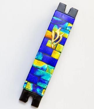 Blue and Gold Brick Fused Glass Mezuzah by Daryl Cohen、mySite、topwebapps