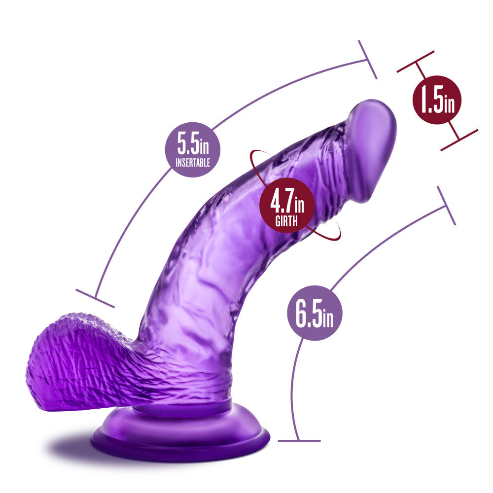 B Yours By Blush® | Sweet N' Hard 8 Realistic Curved G-Spot Purple 6.5-Inch Long Dildo With Balls & Suction Cup Base、mySite、bottomscart
