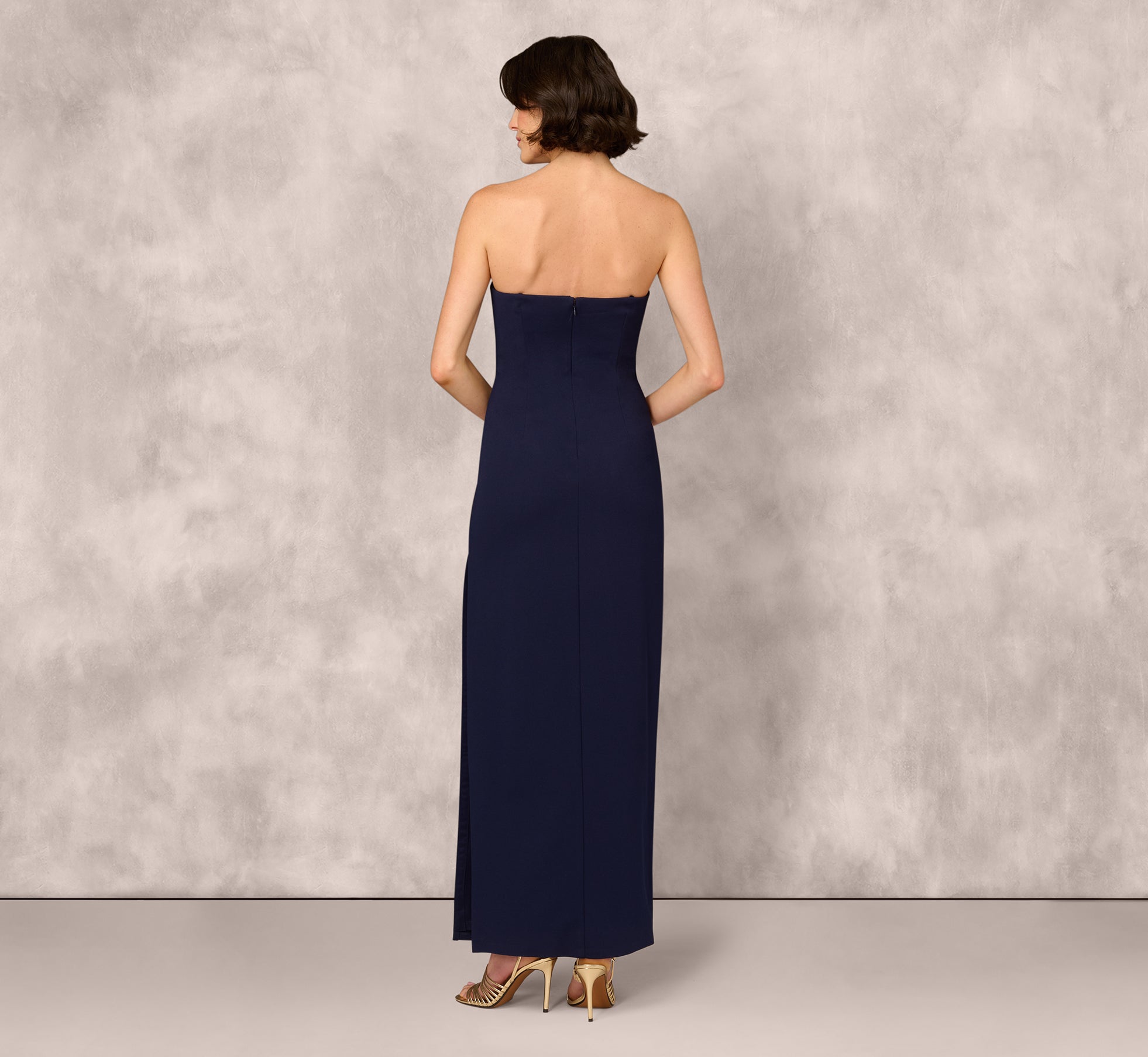 Strapless Floral Sequin Beaded Column Gown In Navy、mySite、solidvoid