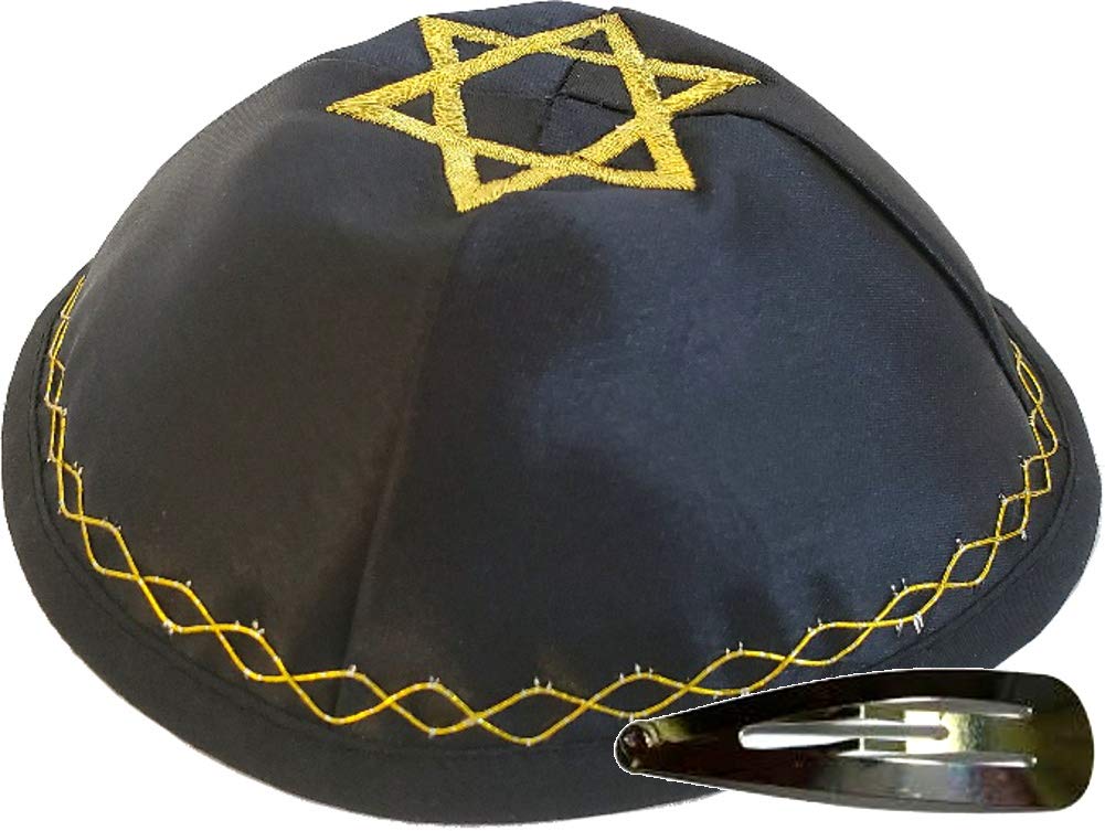  Holy Land Market Jewish Kippah Yarmulke with Star of David Embroidered Satin (Black with Golden Knitting)、mySite、elrpsem3k