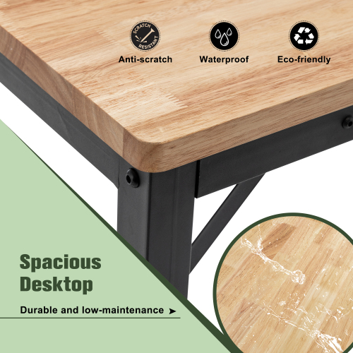 Adjustable Height Workbench, 60" Rubber Wood Top Heavy duty Workstation with Power Outlets, 2000 LBS Load Capacity Hardwood Worktable for Workshop, Garage, Office, Home, Commercial、、casual