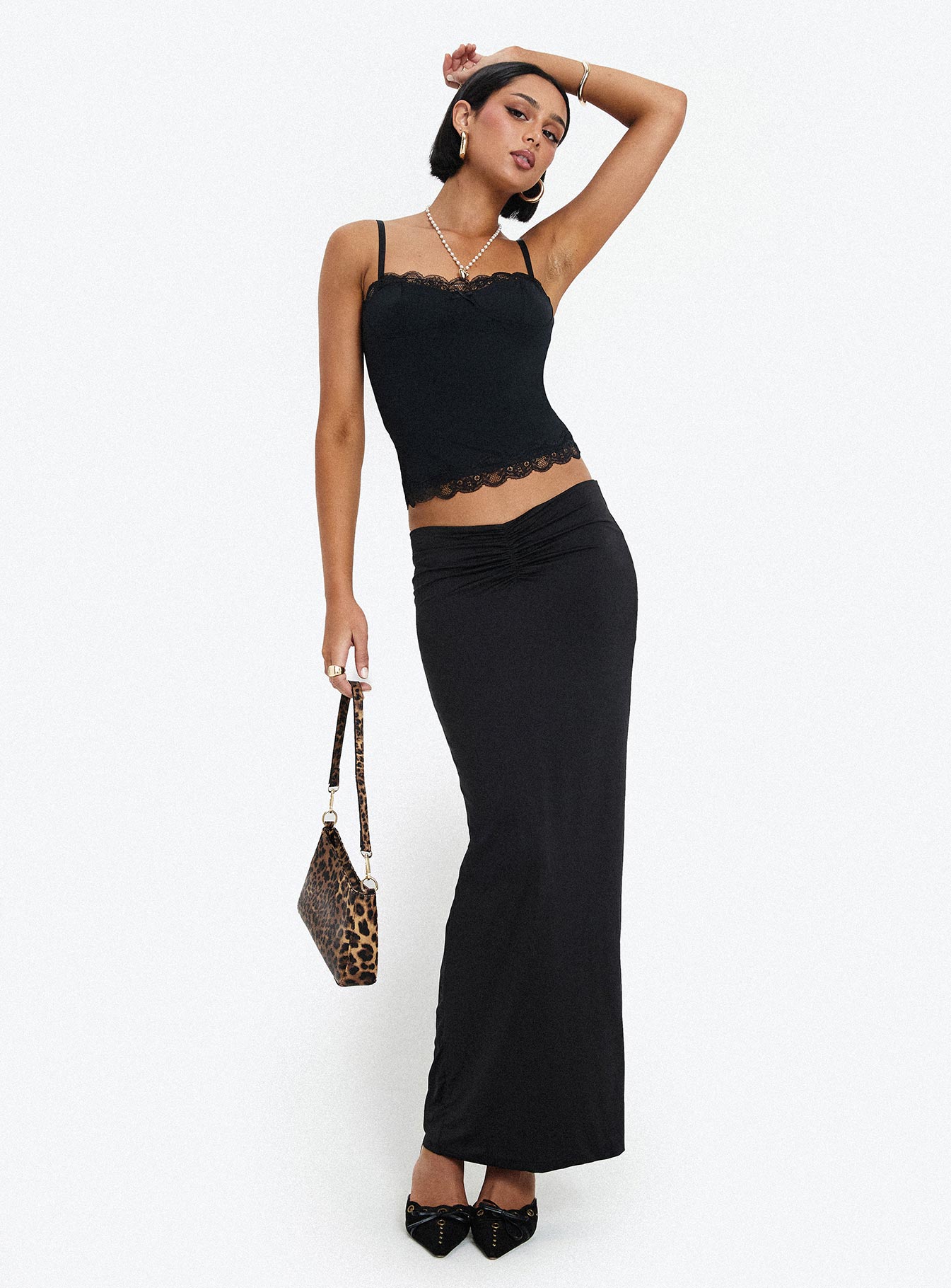 Kalyn Ruched Front Maxi Skirt Black、mySite、solidvoid