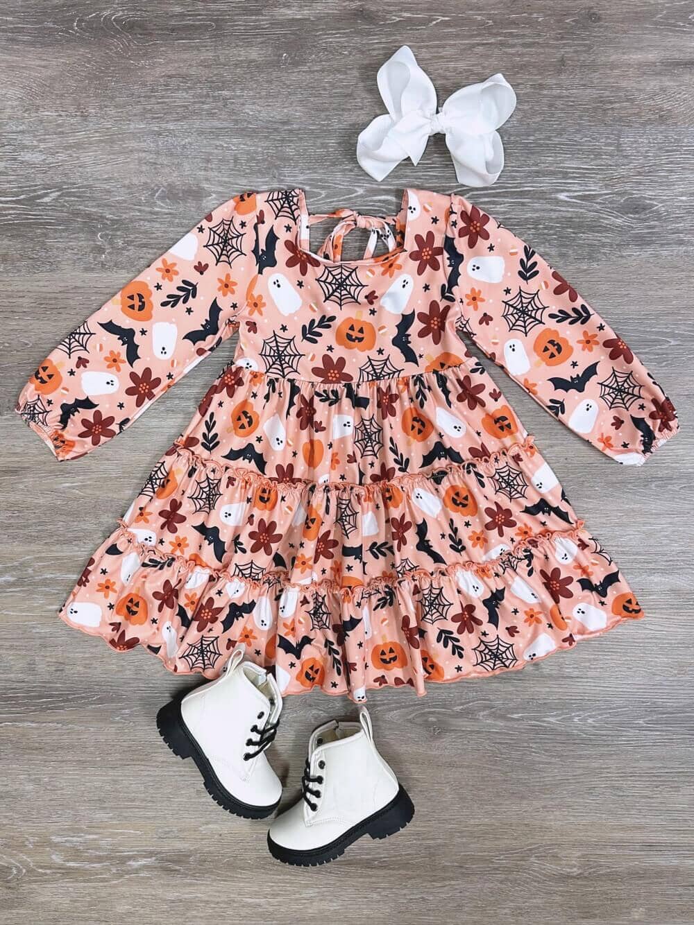 Frightfully Fun Fall Girls Long Sleeve Dress、mySite、camillekostekn