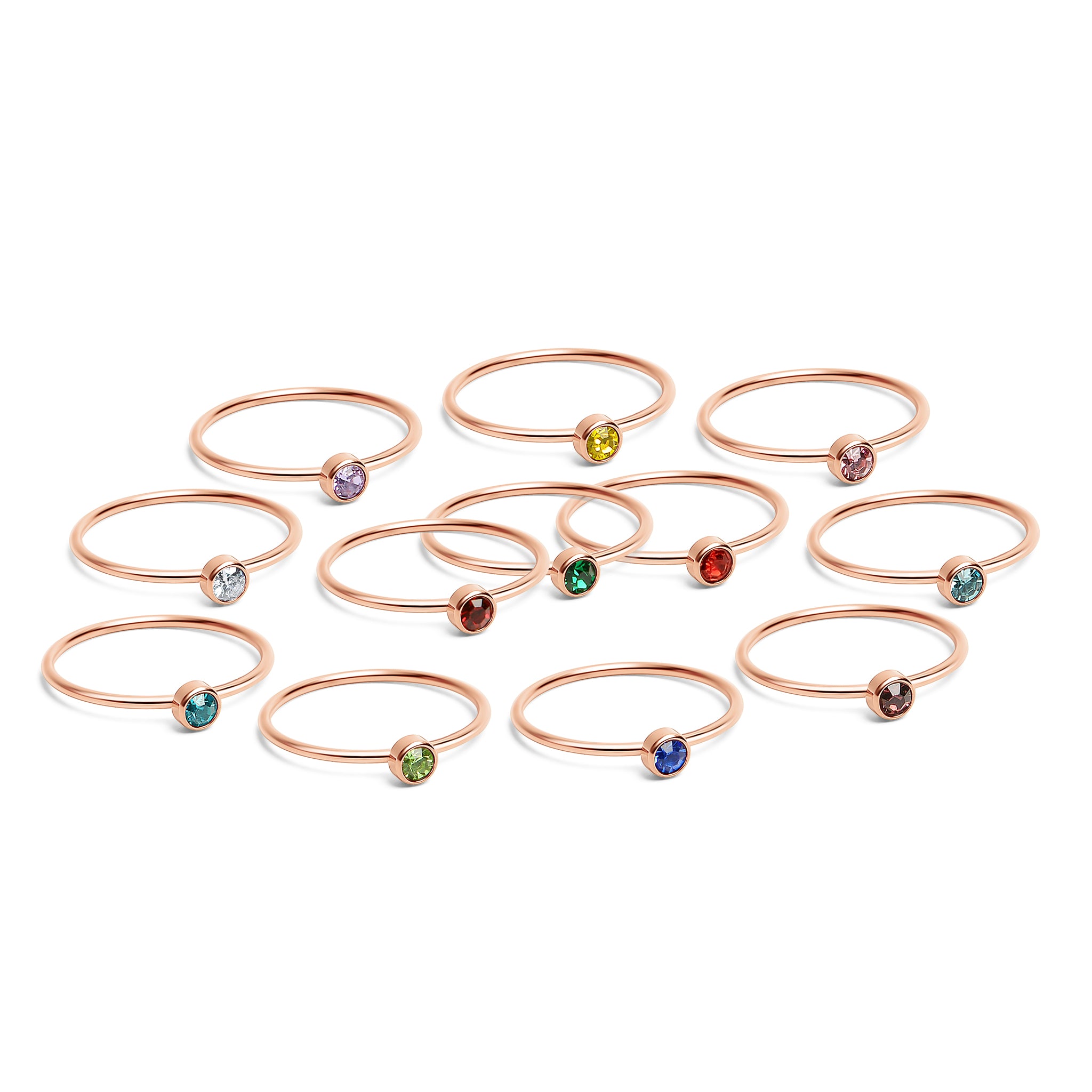 18k Rose Gold PVD Coated Stainless Steel Birthstone Stacking Ring / ZRJ1002、mySite、dreamappss