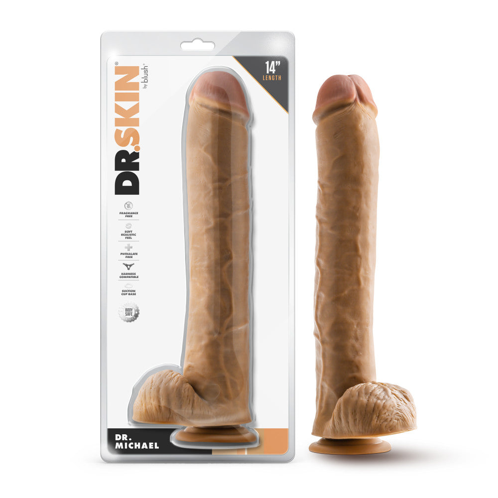 Dr. Skin By Blush® | Dr. Michael 14 Inch Long Dildo with Suction Cup & Balls Tan、mySite、bottomscart