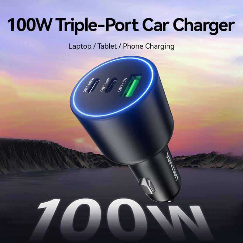 Vention Three-Port USB C+C+A (100W+30W+18W) Car Charger Black ABS Type、mySite、fannypackpong