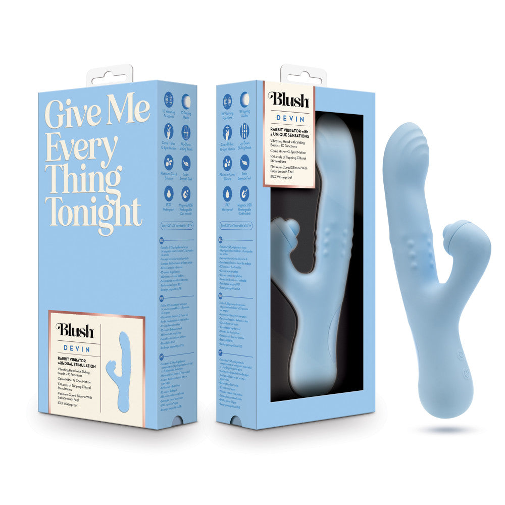 Blush Devin 9.25 Inch G Spot Clitoral Dual Stimulation Rabbit Vibrator In Blue - 10 Vibration Functions - Soft Silicone、mySite、bottomscart