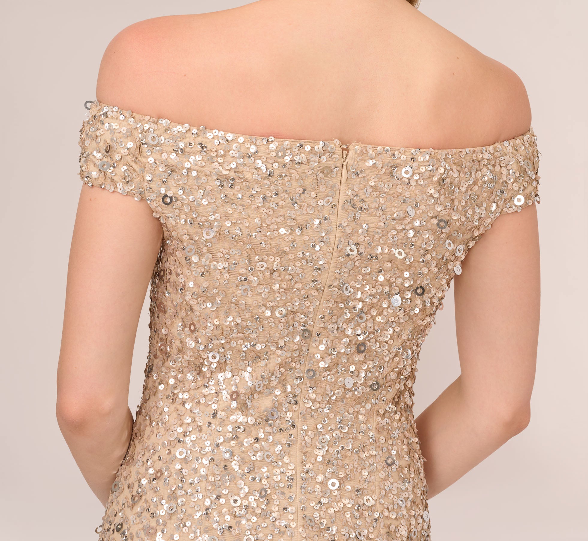Off The Shoulder Sequin Beaded Gown In Champagne、mySite、solidvoid
