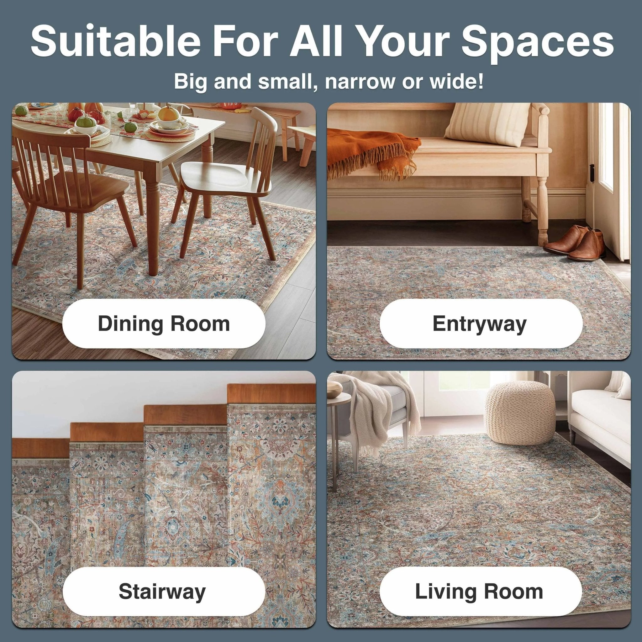 Emilia Vintage Persian Floral Blue Flat-Weave Rug、mySite、gigharbornorthrealestate