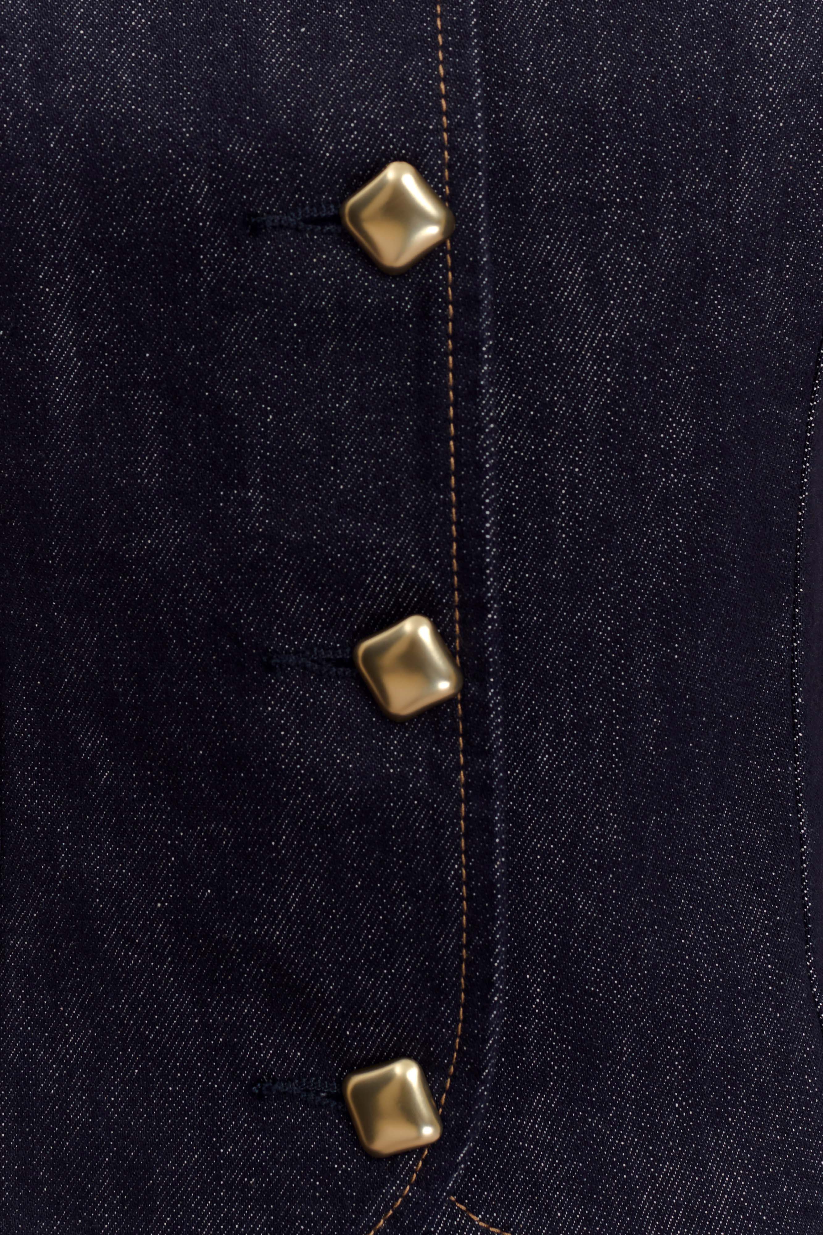 Bethany Short Sleeve Buttoned Denim Top - Washed Indigo Blue、mySite、solidvoid
