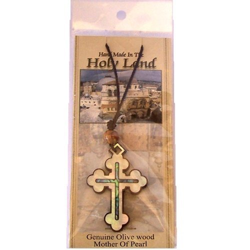  Byzantine- Orthodox Olive wood Cross with Mother of Pearls (60cm / 23.5 inches, Cross is 5cm or 2 inches)、mySite、elrpsem3k