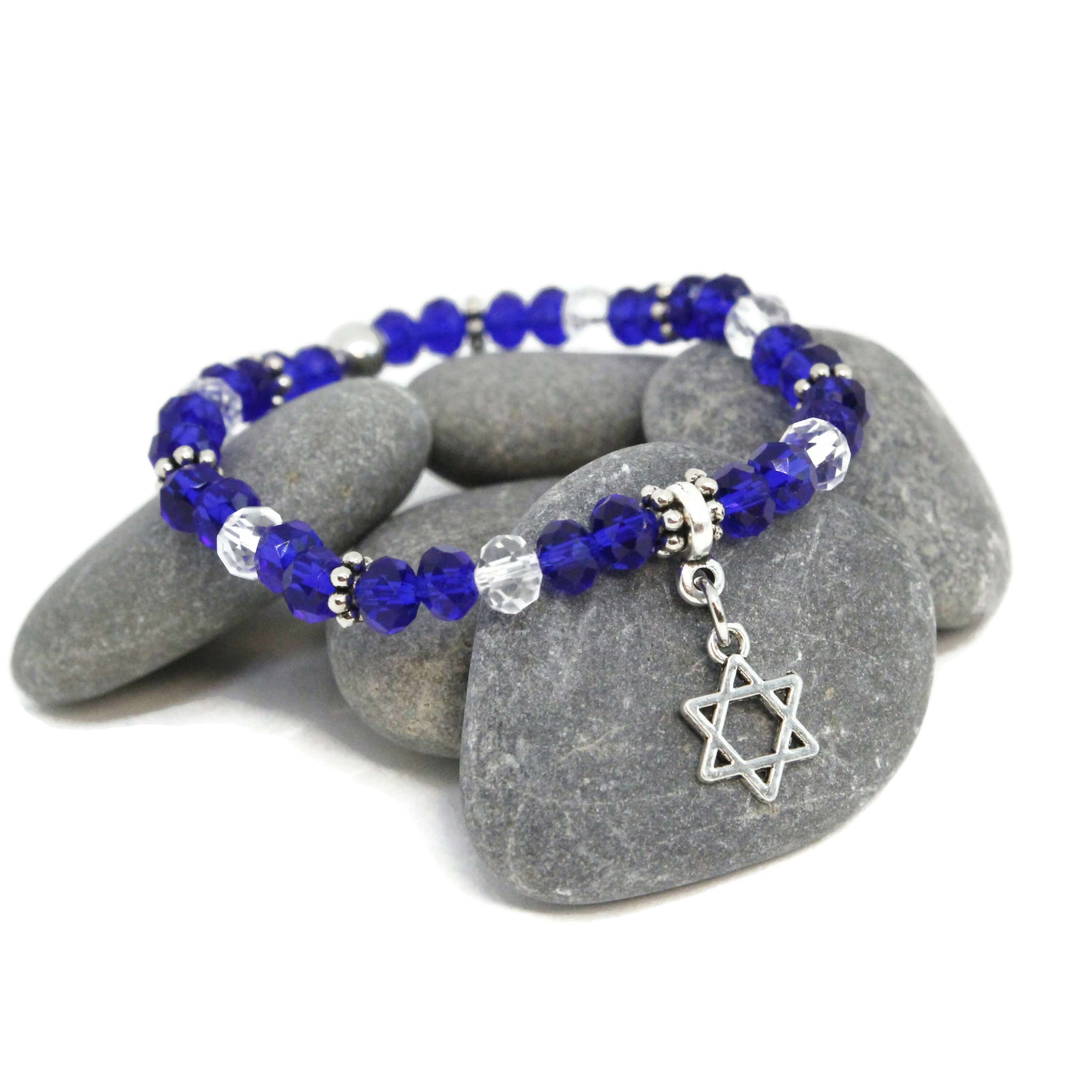 Blue Glass Star of David Charm Stretch Bracelet、mySite、topwebapps
