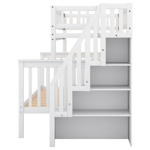 Twin over Full Stairway Bunk Bed with Storage, Gray、、casual