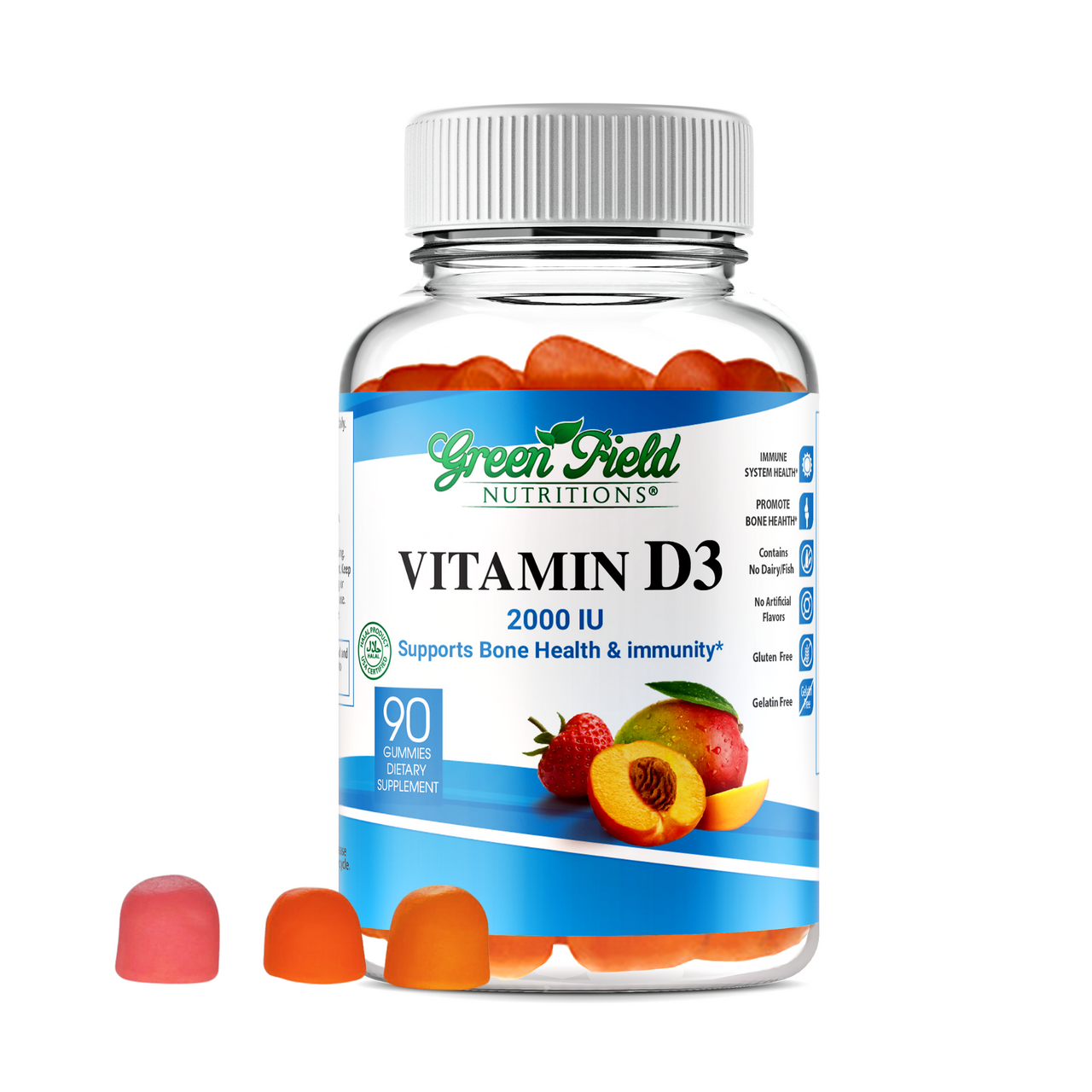 Greenfield Nutritions - Halal Vitamin D3 2000IU (50 mcg) Gummies for Adult - Gelatin Free and Gluten Free-90 Gummy、mySite、topwebapps