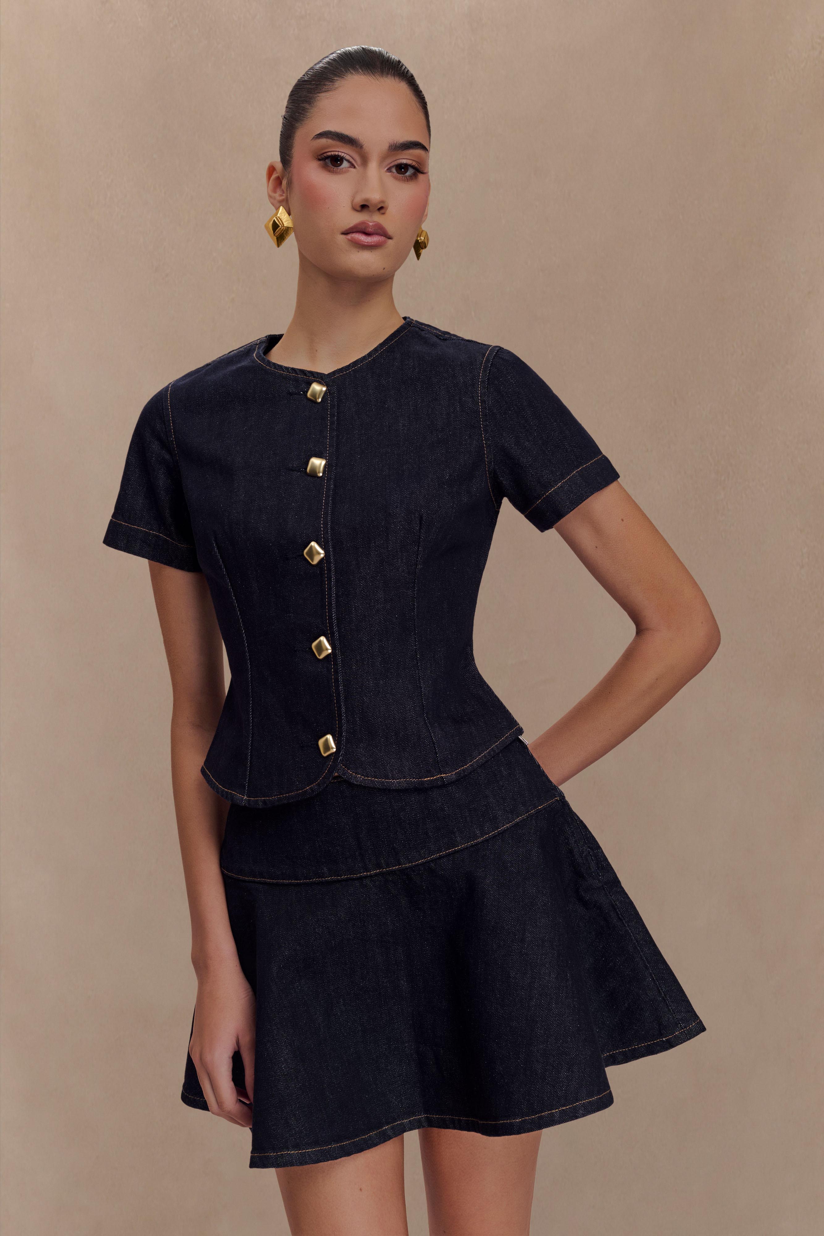 Arista Denim Mini Skirt - Washed Indigo Blue、mySite、solidvoid