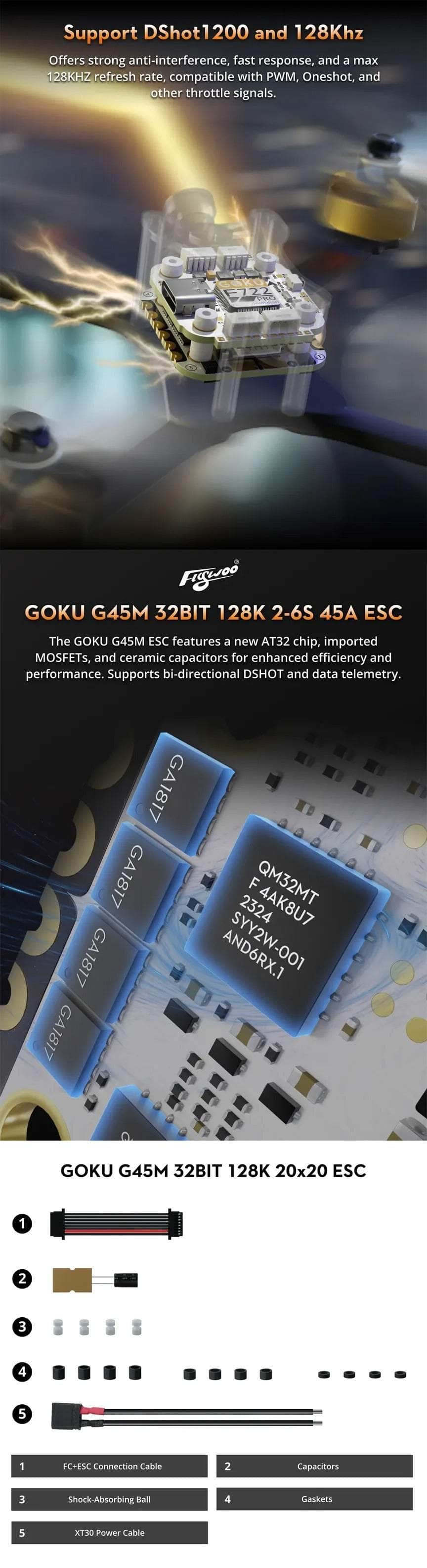 Flywoo GOKU G45M 45A 3-6S AM32 4-in-1 ESC - 20x20