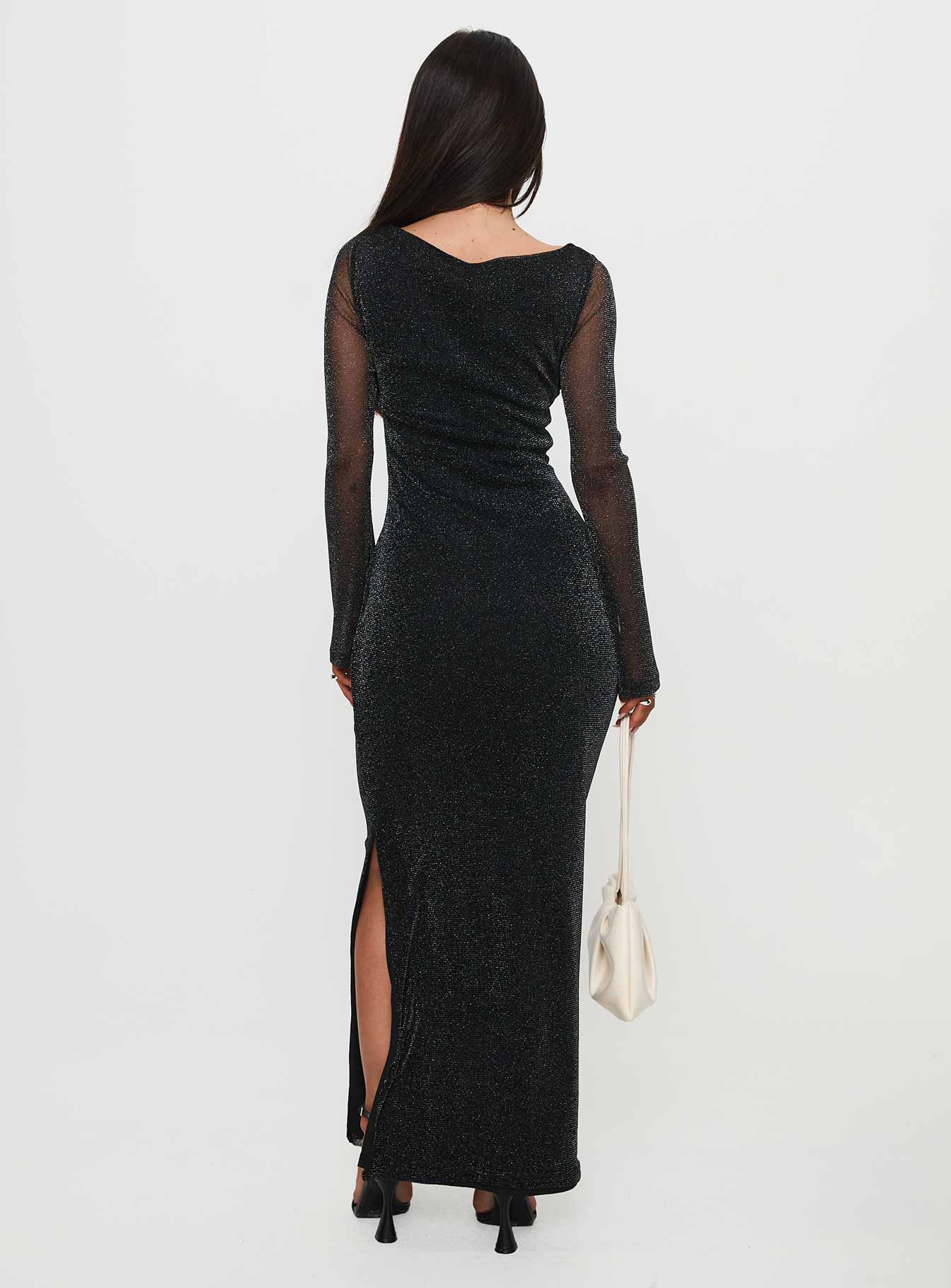 Allegoria Long Sleeve Maxi Dress Black Glitter、mySite、solidvoid