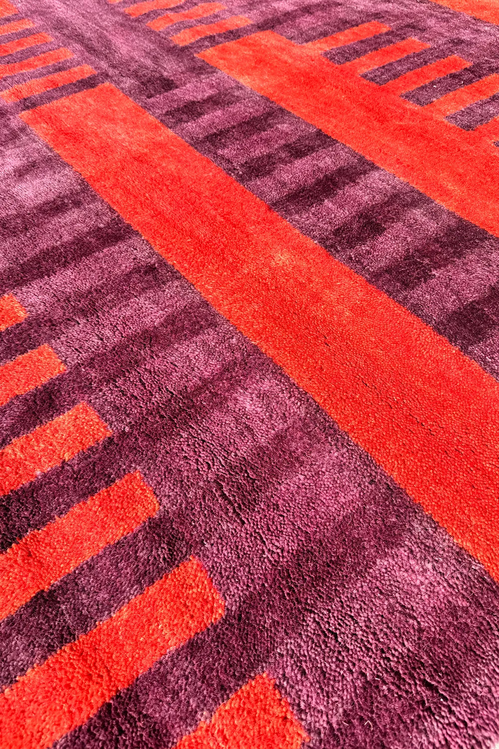 Purple and Burnt Orange Geometric Stripe Hand-Knotted Oushak Wool Rug 5x7、mySite、gigharbornorthrealestate