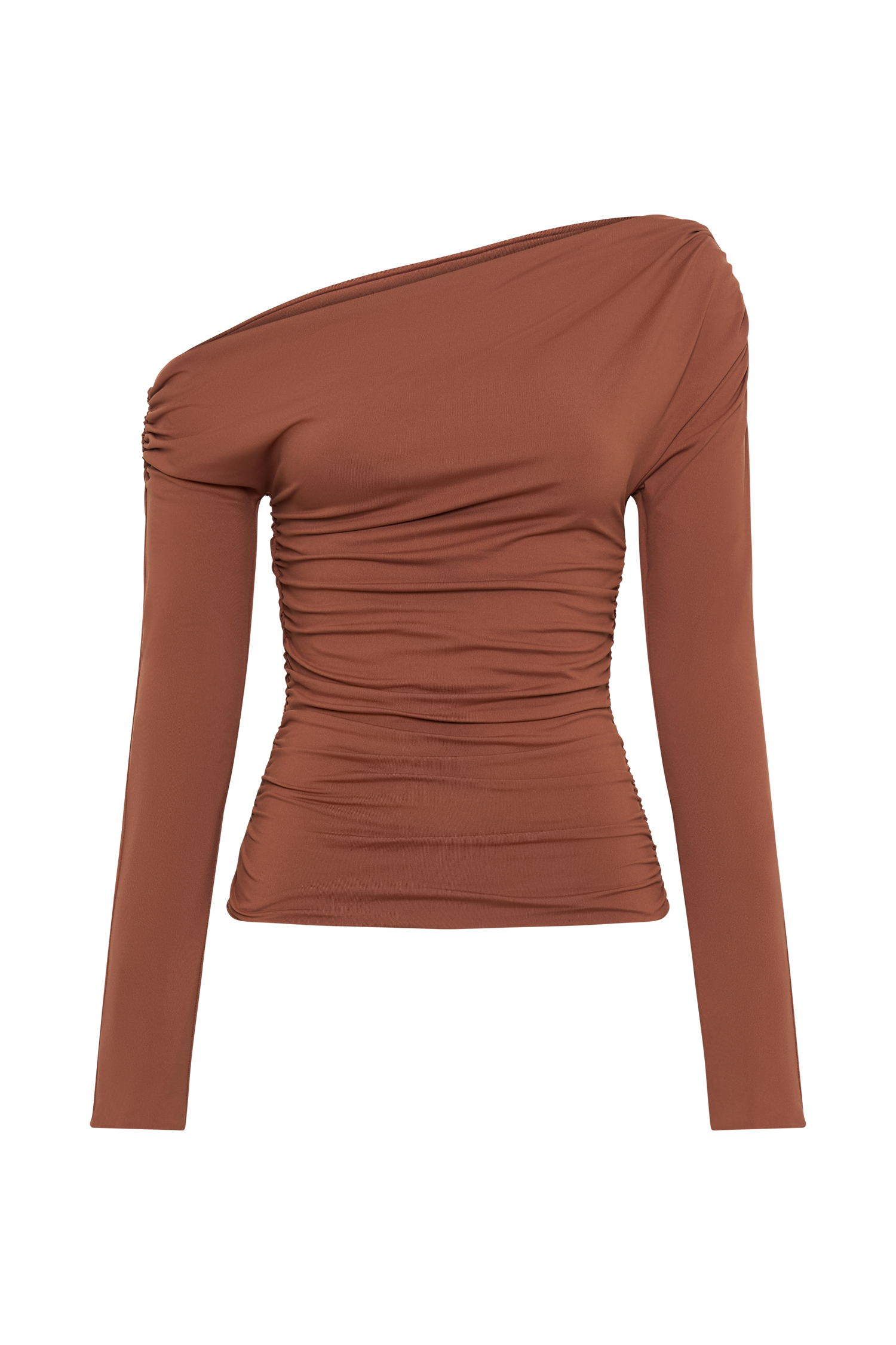 Alayna Long Sleeve Recycled Nylon Ruched Top - Wood、mySite、solidvoid