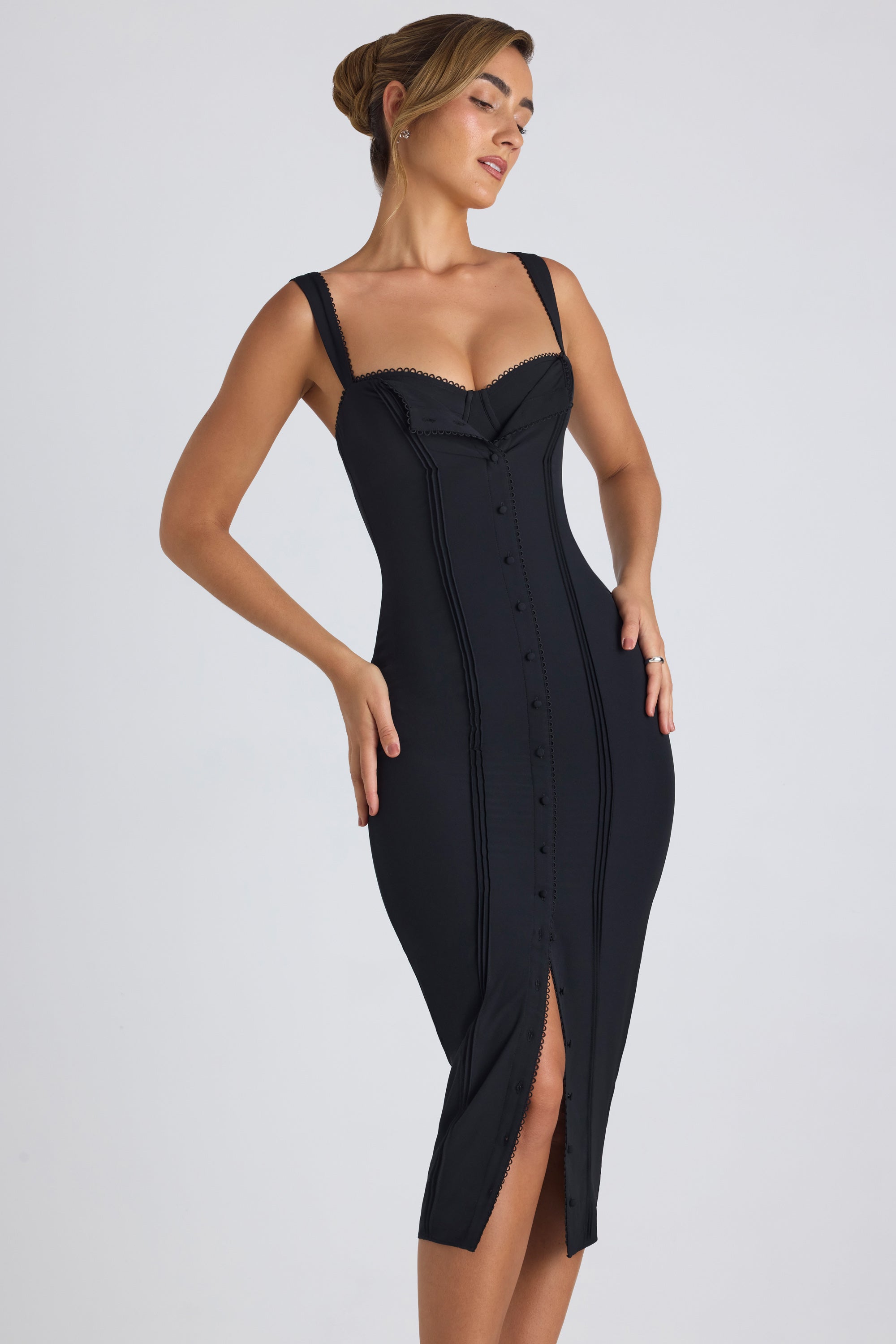  Button-Detail Midaxi Dress in Black、mySite、sugarbowlscore