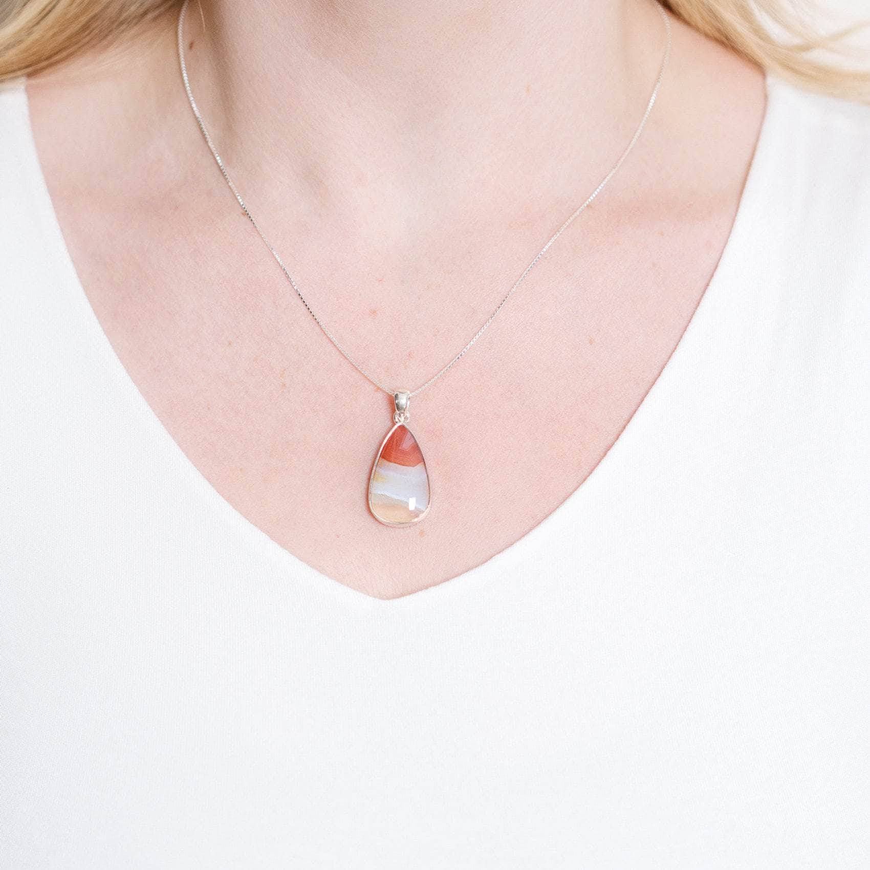 Carnelian Banded Agate Teardrop Pendant Necklace、mySite、hinf8tx79