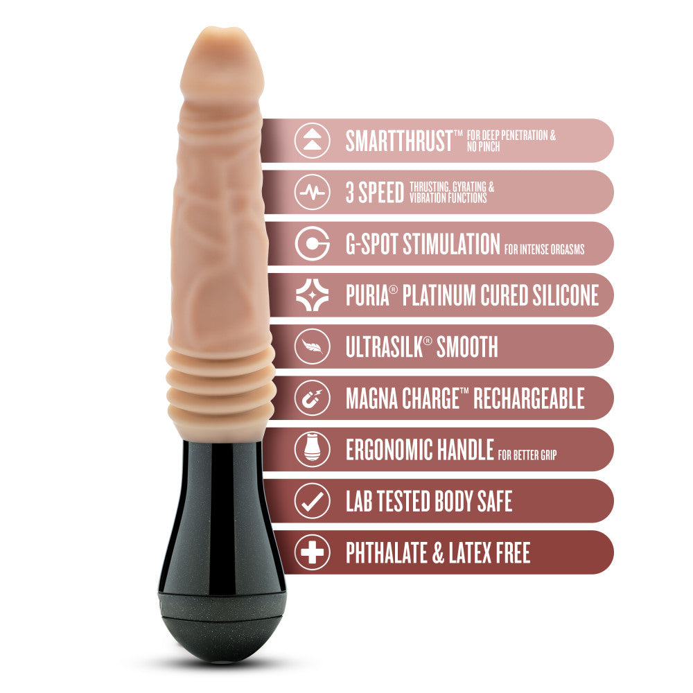 Dr. Skin Silicone By Blush® | Dr. Knight Large 10.5 Inch Vibrating, Gyrating And Thrusting Dildo in Beige – Made With Puria® Platinum Cured Silicone、mySite、bottomscart
