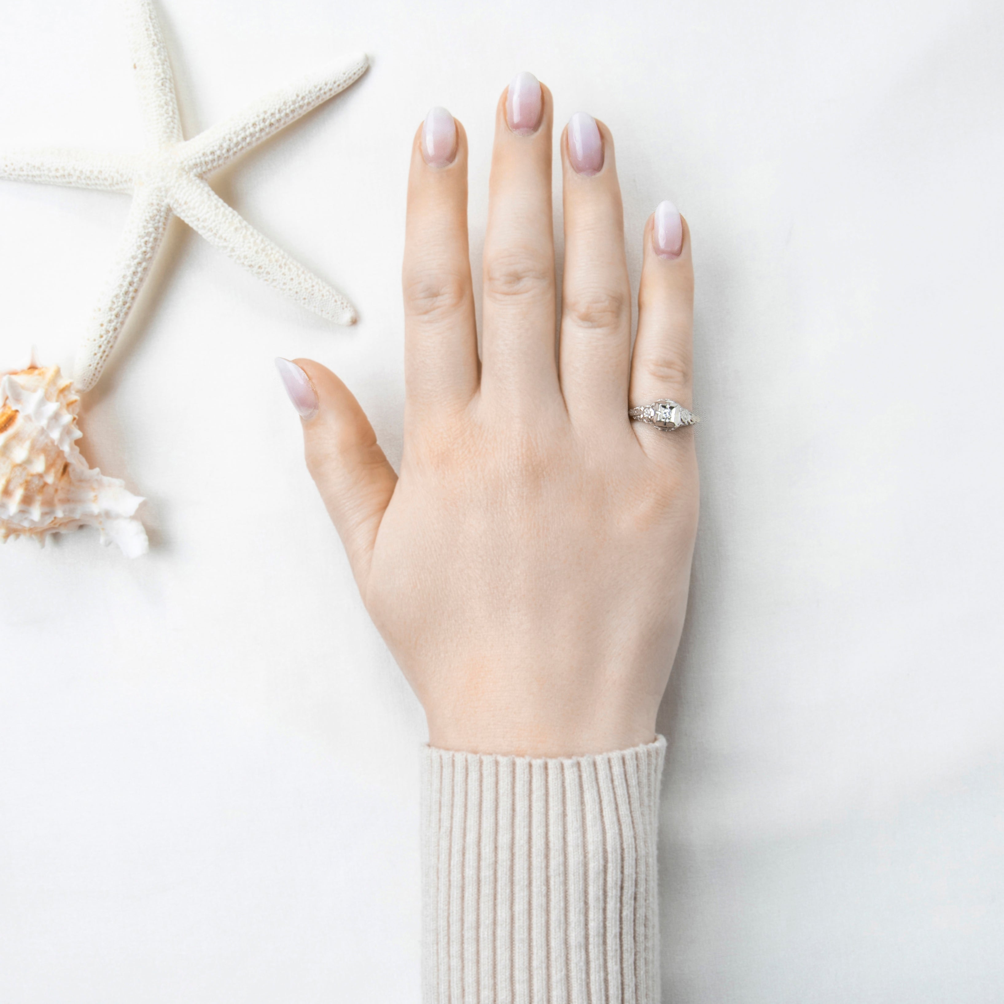 Antique Art Deco 10k White Gold Diamond Blossom Ring 6.00、mySite、hinf8tx79