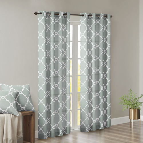 Fretwork Print Grommet Top Window Curtain Panel(Only 1 Pc Panel)、、eastwooduniform