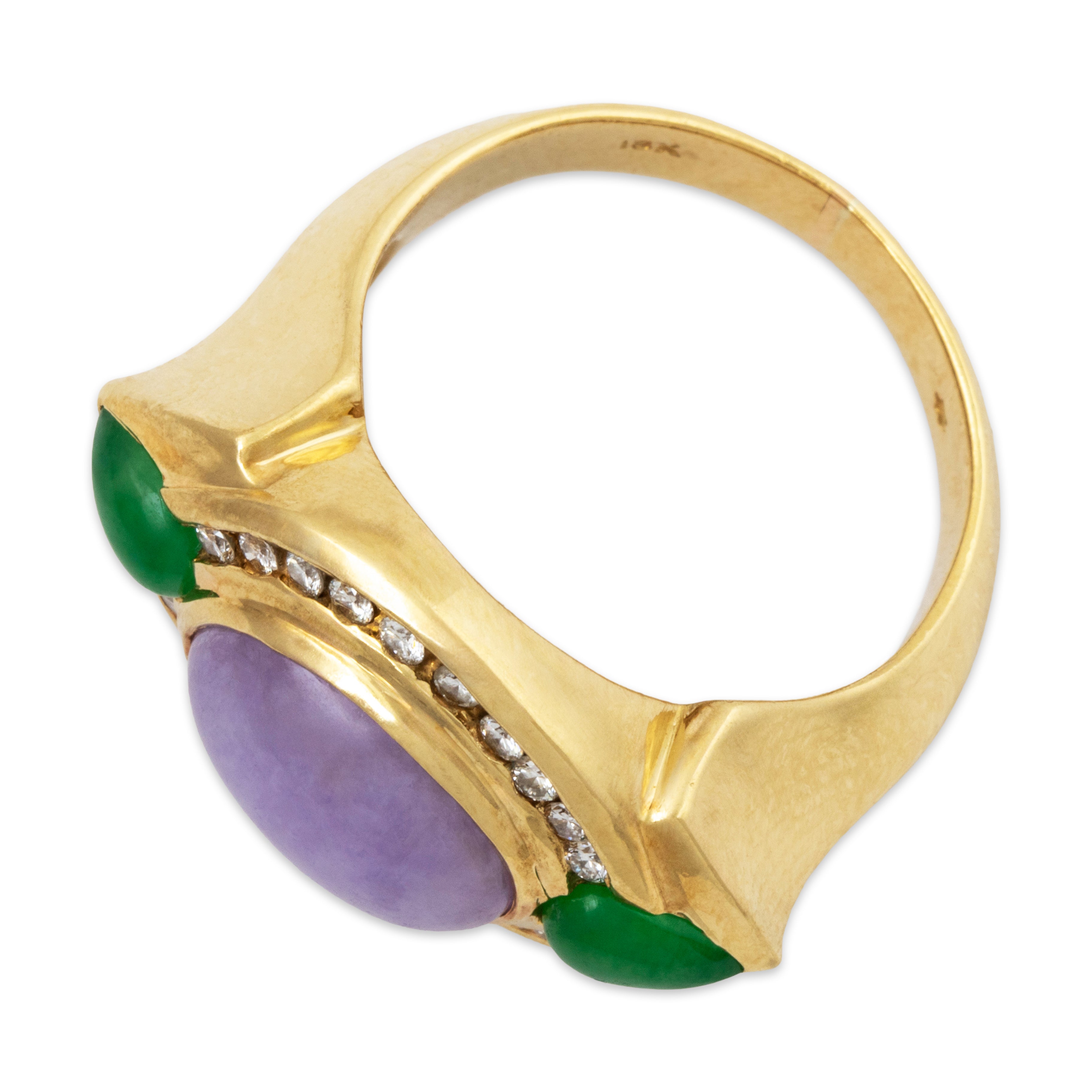 Vintage Heavy 18k Yellow Gold 4.52ct Lavender & Green Jade .32cttw Diamond Ring、mySite、hinf8tx79