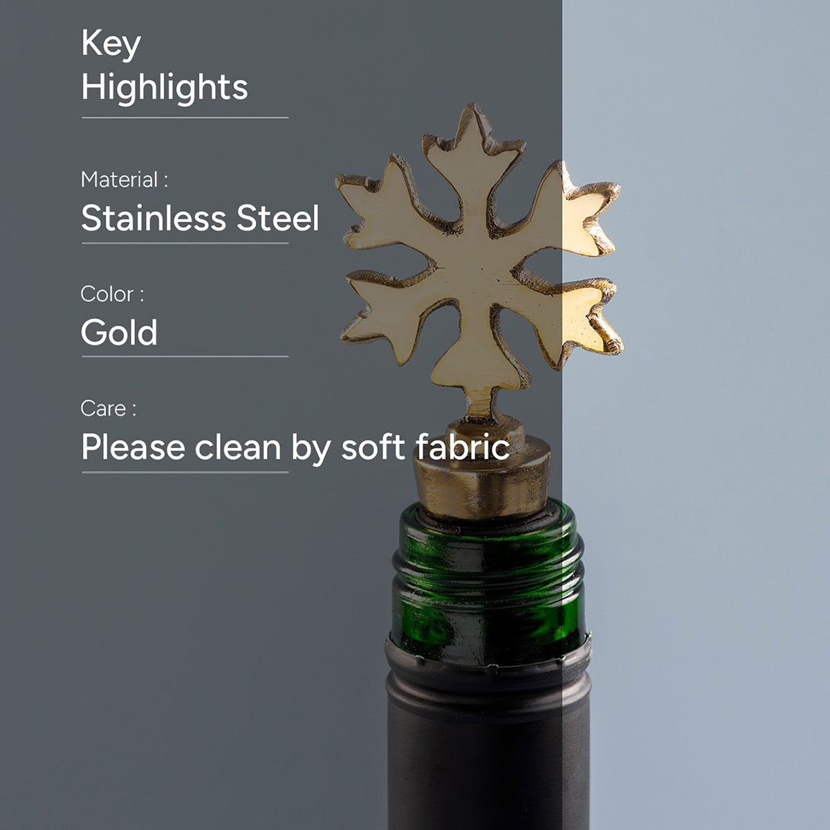 Stainless Steel Bottle Stoper | Snowflake Shape | Gold、mySite、camillekostekn