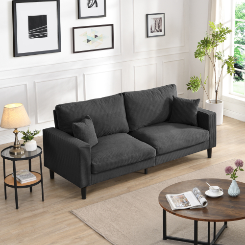 74" High Resilience three seater Sofa, Wooden Frame 3 Seat Sofa, Comfy , Modern Upholstered Sofa, Living Room Bedroom Apartment , Dark gray、、casual