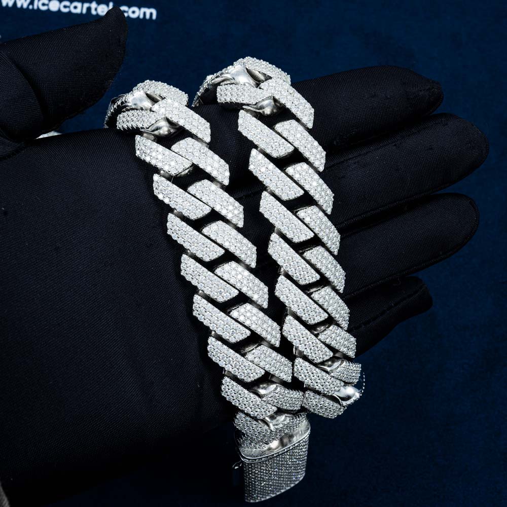 3 Row 20MM Prong Moissanite Cuban Link Chain 14K Gold、mySite、hinf8tx79