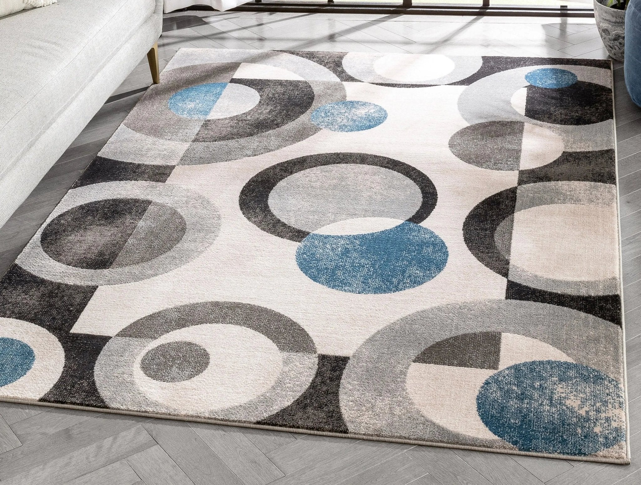 Avi Modern Geometric Grey Blue Rug、mySite、gigharbornorthrealestate