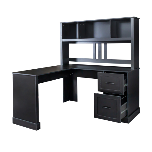 Home Office Computer Desk with Hutch, Antiqued Black finish、、casual