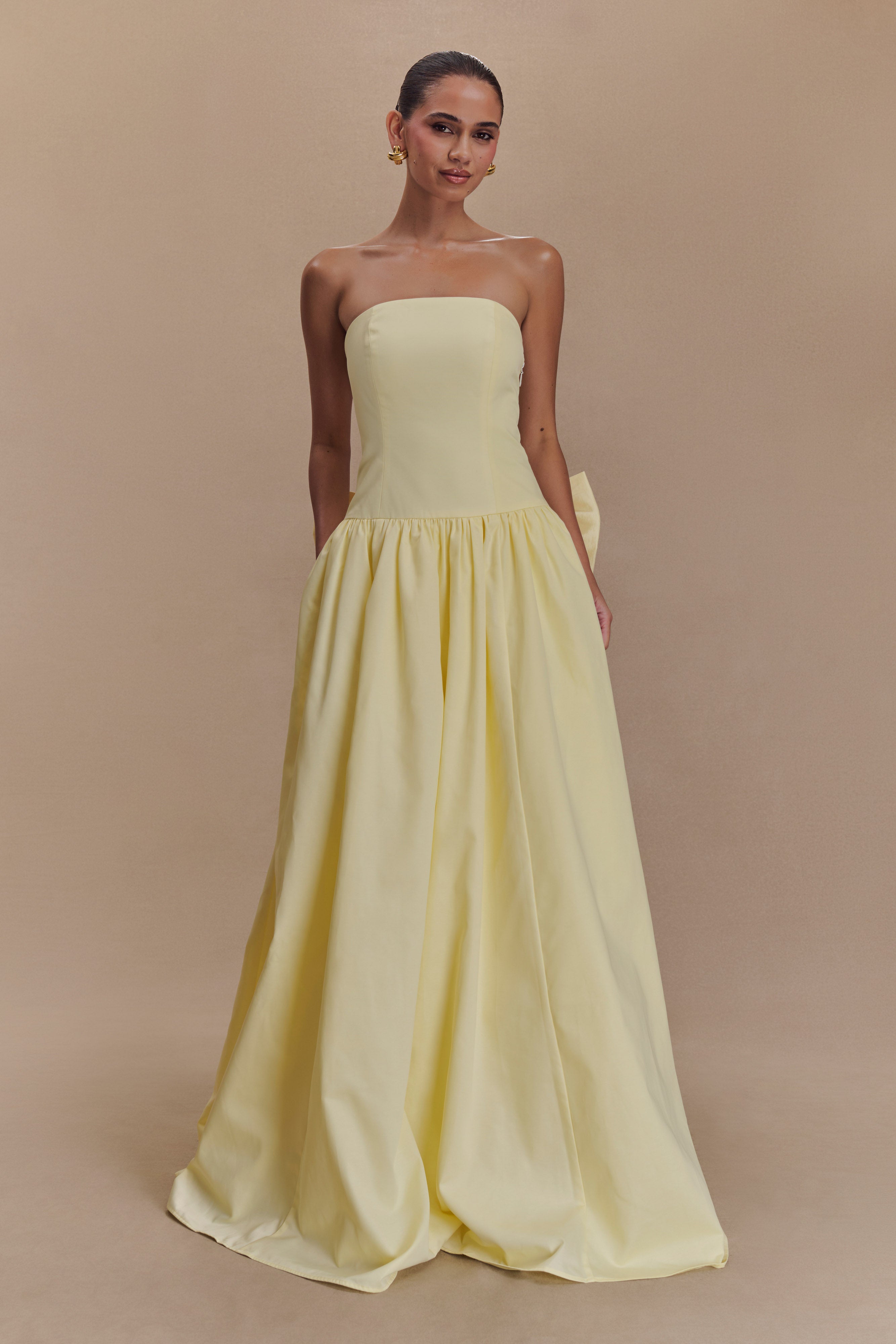 Frances Strapless Bow Maxi Dress - Lemon、mySite、solidvoid
