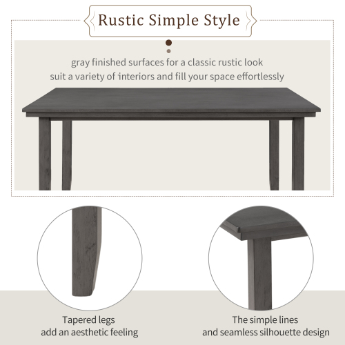 TREXM Dining Room Table and Chairs with Bench, Rustic Wood Dining Set, Set of 6 (Gray)、、casual