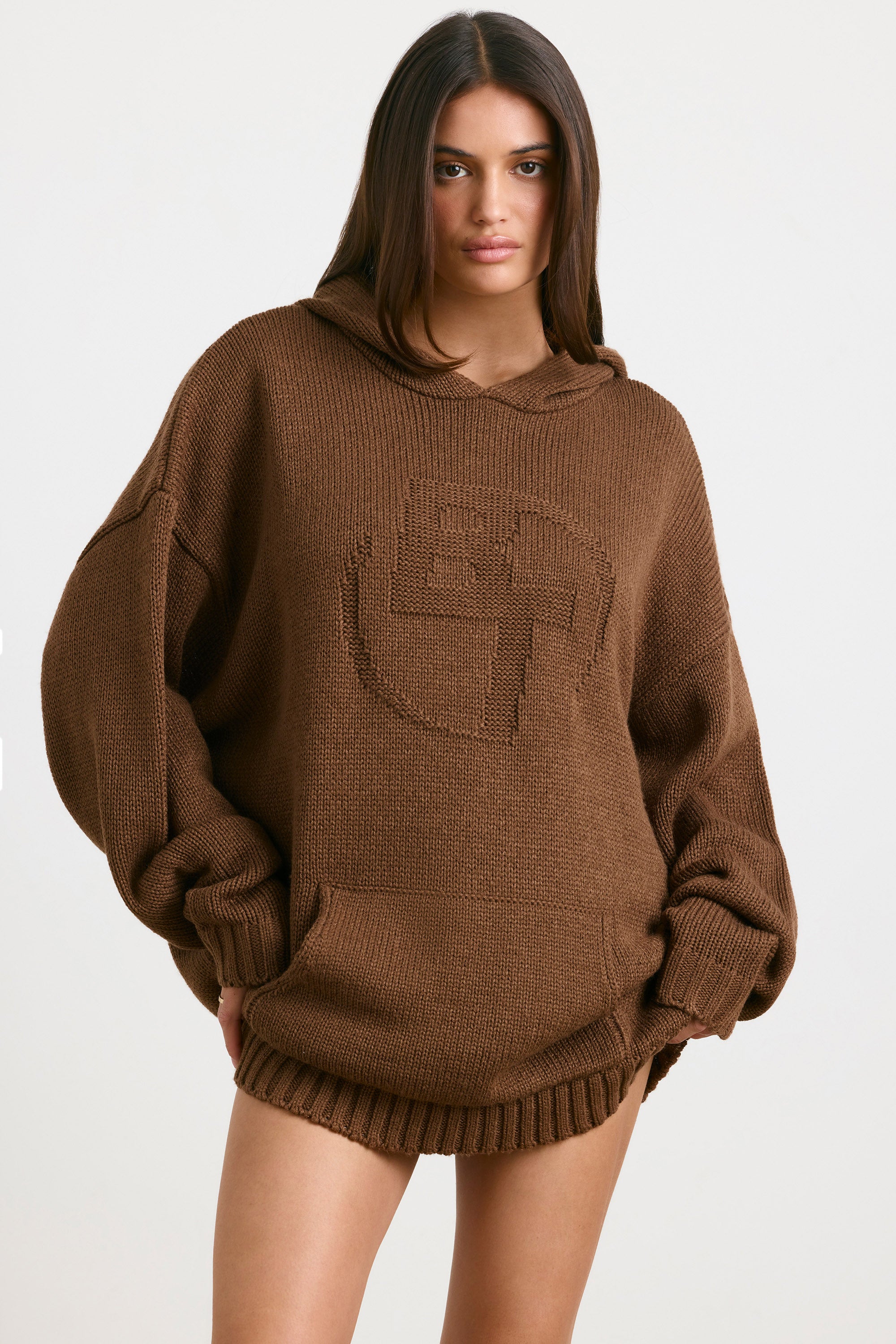 Oversized Chunky Knit Hoodie in Espresso、mySite、solidvoid