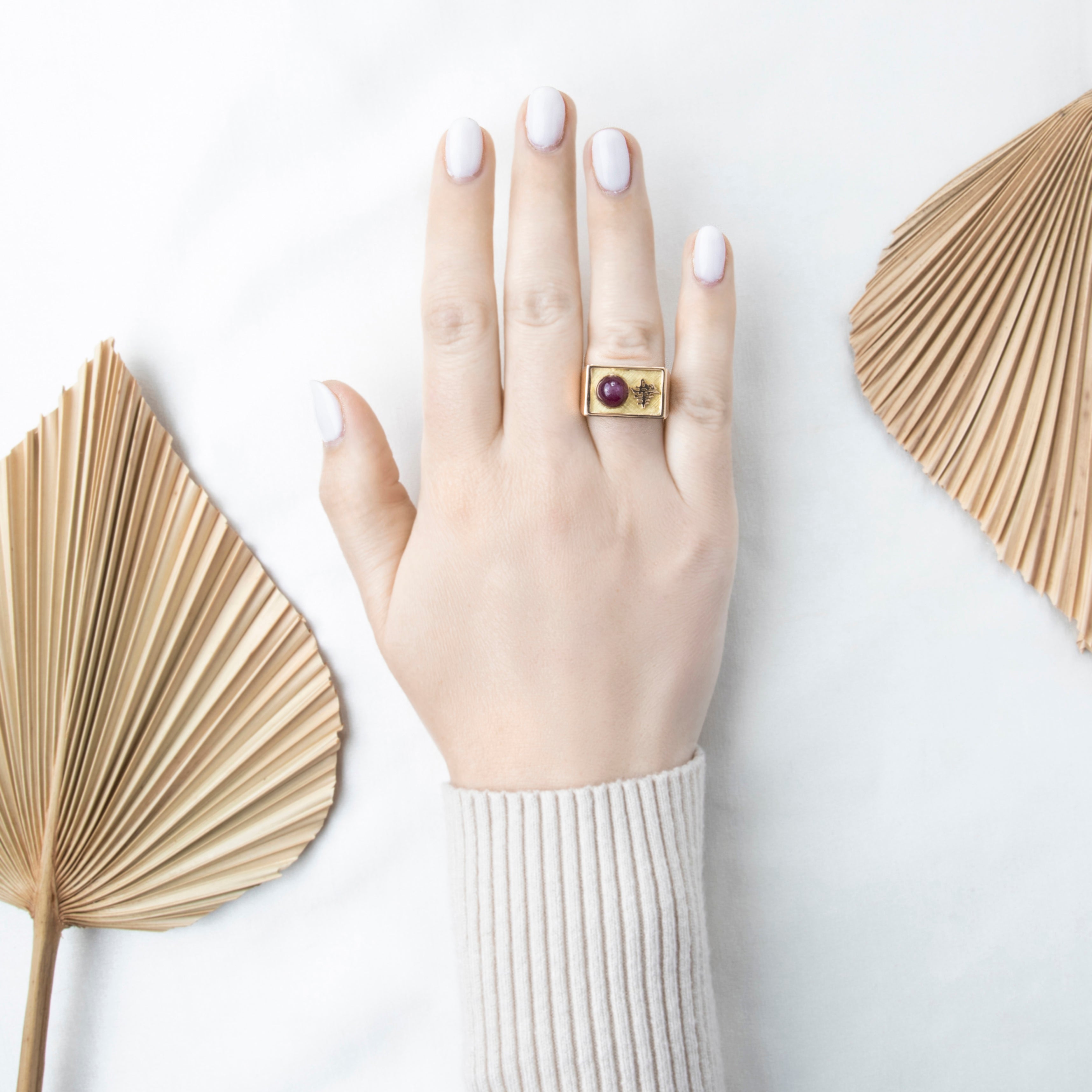 Vintage 14k Yellow Gold 3.5ct Star Ruby Textured Geometric Statement Ring 8.00、mySite、hinf8tx79