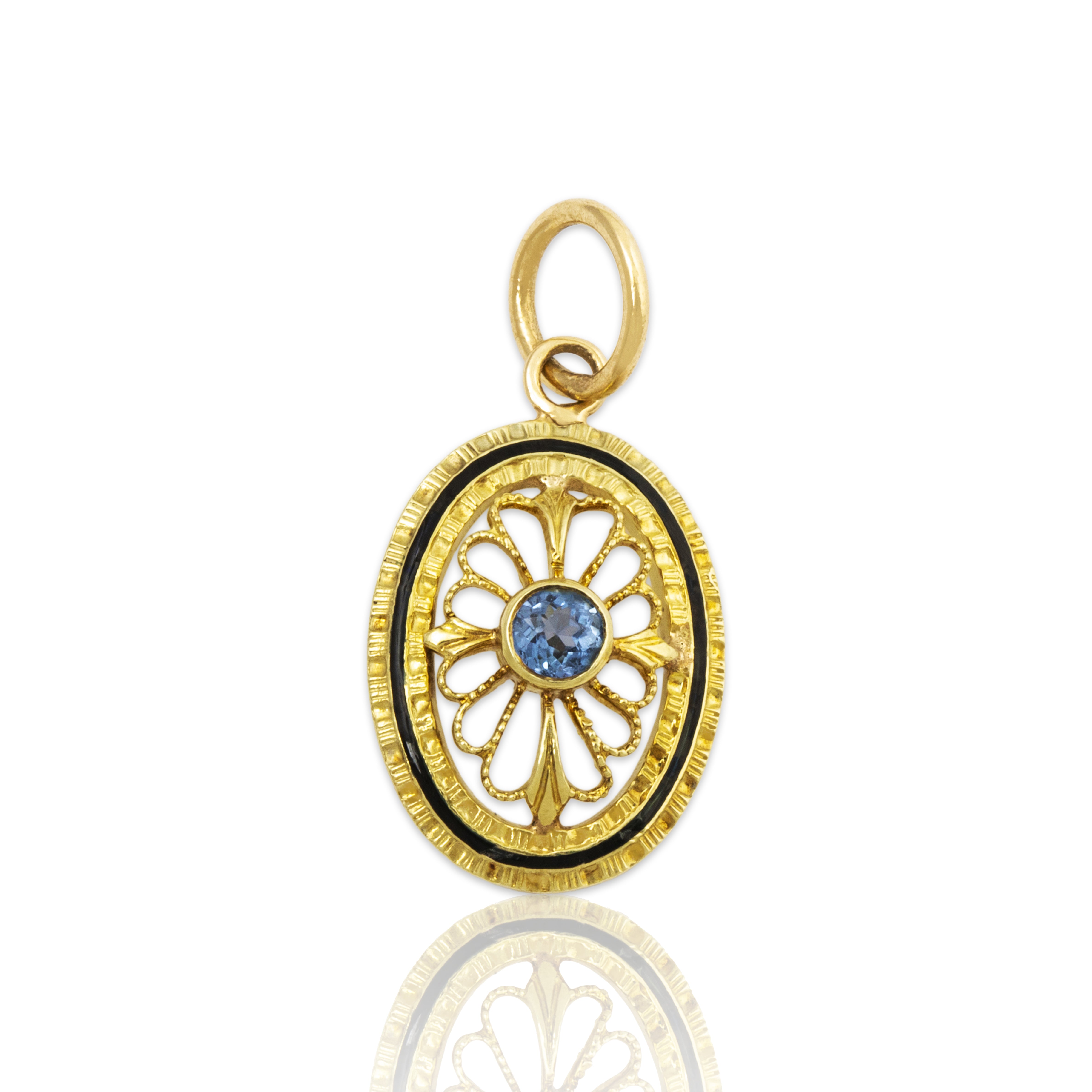 Antique Art Deco 14k Yellow Gold Blue Synthetic Sapphire Enamel Charm / Pendant、mySite、hinf8tx79