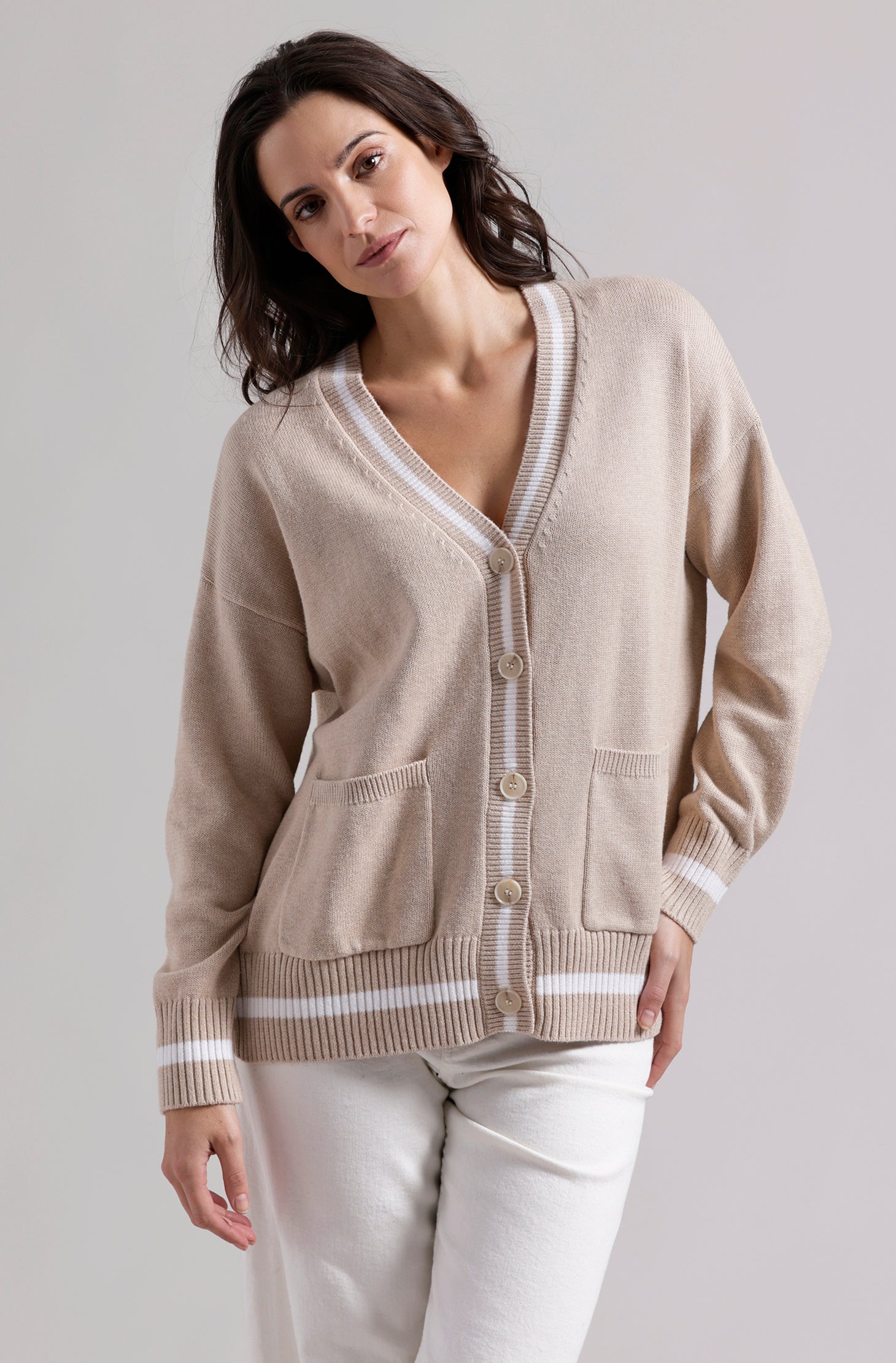 Minnie Rose Cotton Cashmere Oversized Cardigan with Tipping - Final Sale、mySite、noshort