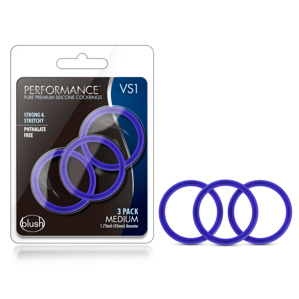 Performance By Blush® | VS1: Glow In The Dark Indigo Medium Penis Rings (3-Pack) - Made with Puria™ Silicone、mySite、bottomscart