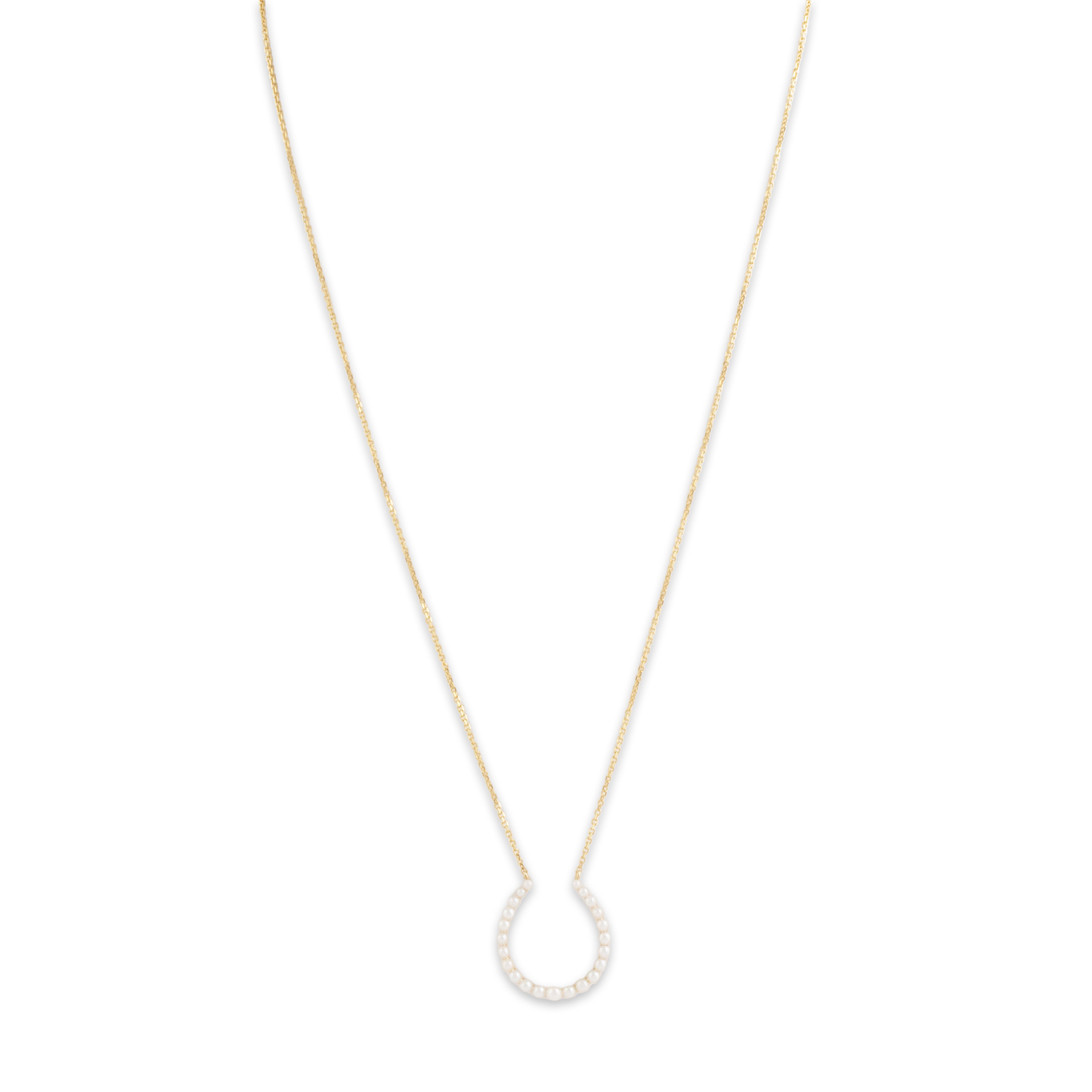 Antique Shreve & Co. 14k Yellow Gold Pearl Horseshoe Necklace 16-17-18、mySite、hinf8tx79
