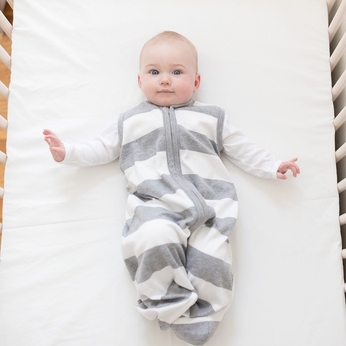 Rugby Stripe Organic Beekeeper™ Wearable Baby Blanket - Heather Grey、mySite、g9winljtr