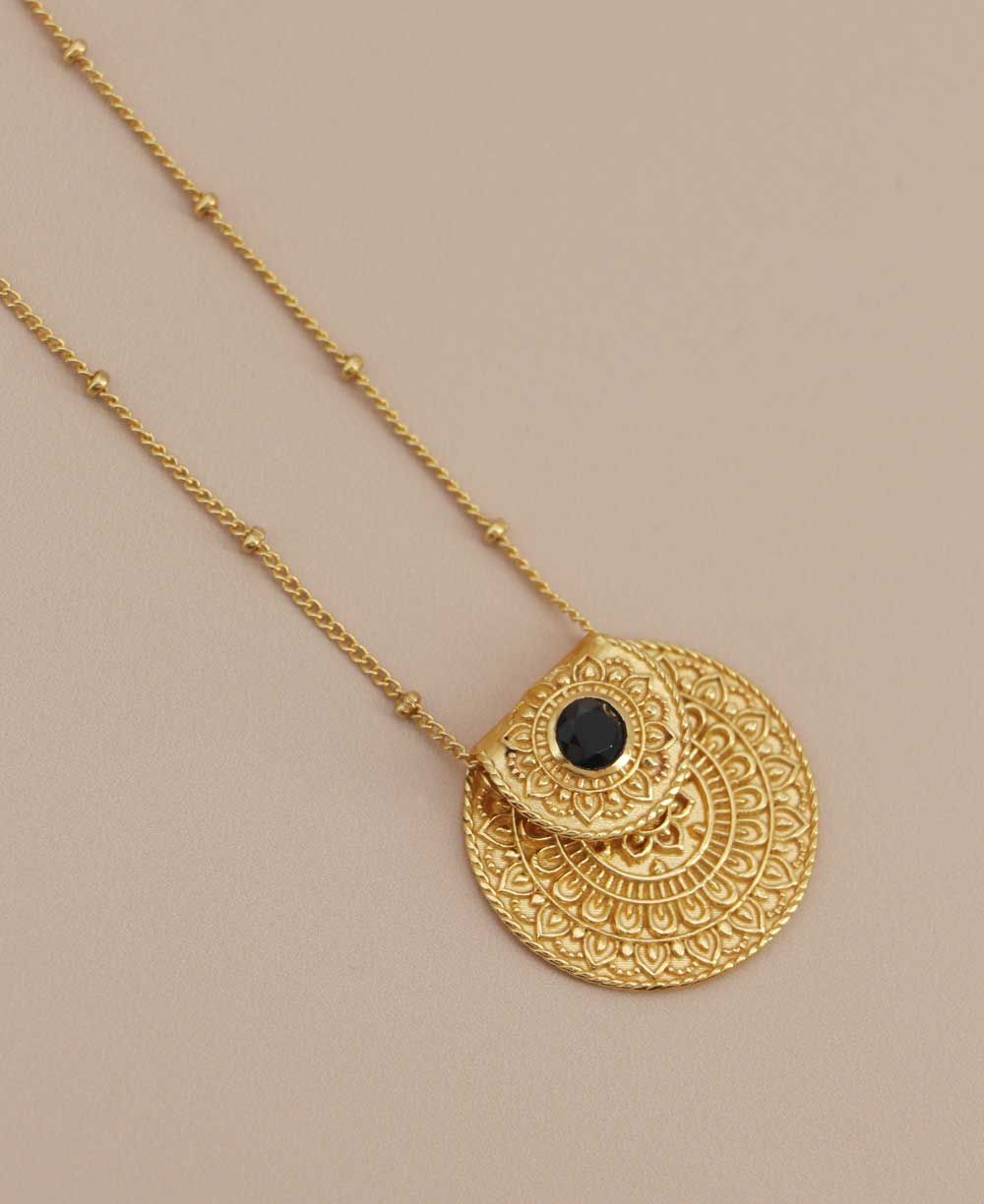 Inspirational Gold Plated Mandala Necklace with Black Onyx Stone、mySite、topwebapps