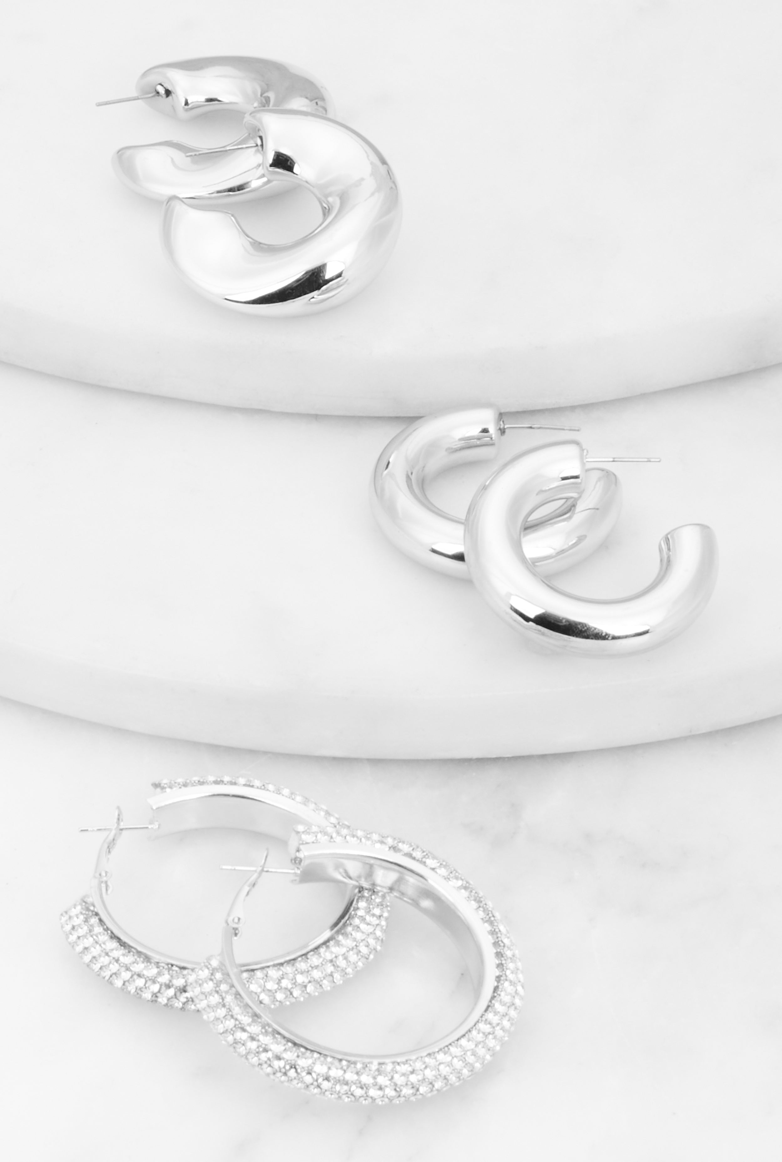 Rhinestone Studded Chunky Hoop Earring Trio、mySite、camillekostekn