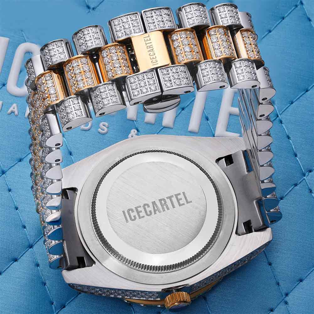 Moissanite Presidential Watch | 41MM | Roman Numeral Dial | 18.3CT Iced Out | 14K Rose Gold、mySite、hinf8tx79