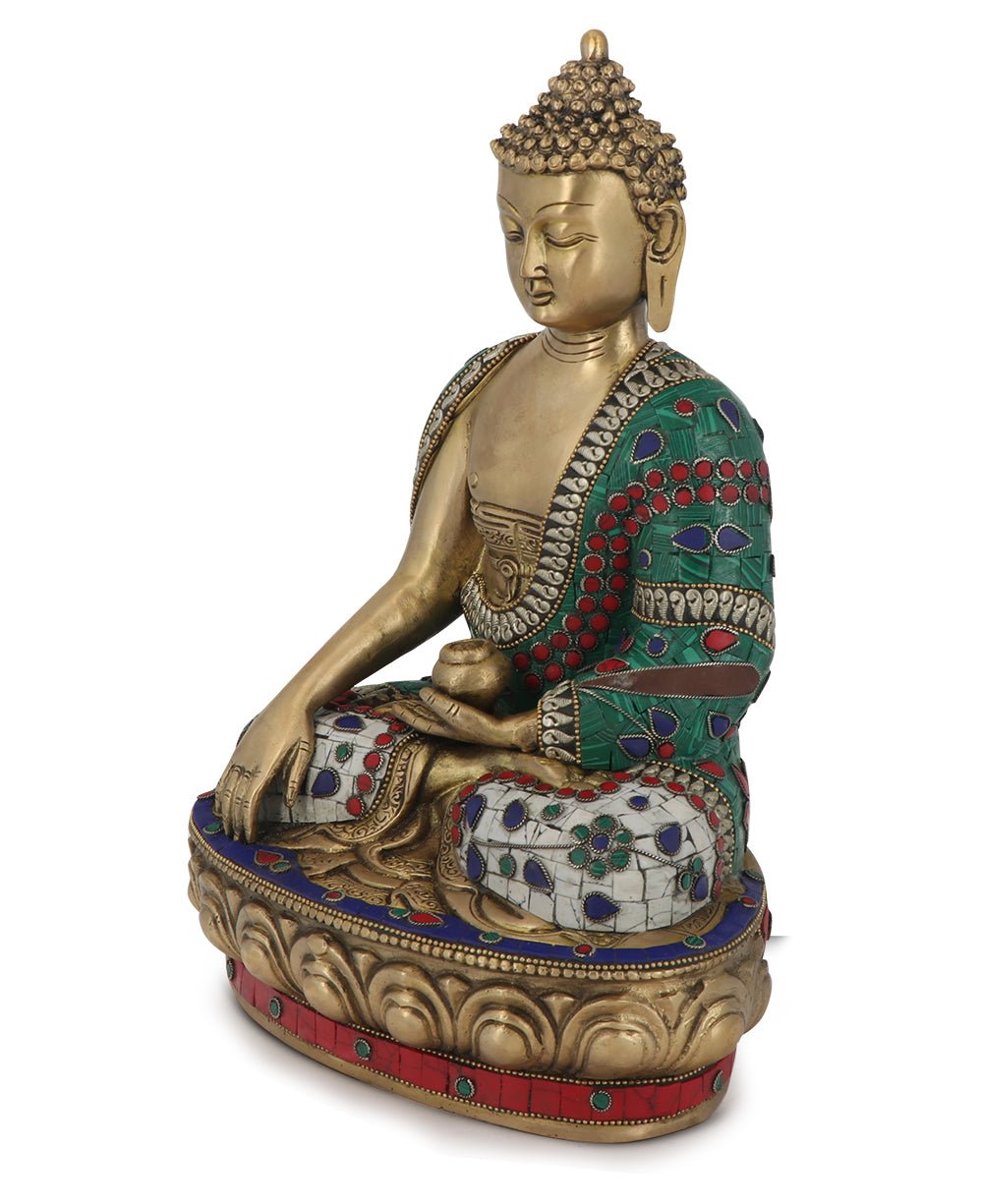 Mosaic Work Earth Touching Pose Shakyamuni Buddha Brass Statue、mySite、topwebapps