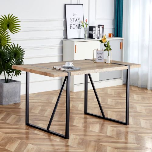 Rustic Industrial Rectangular Wood Dining Table For 4-6 Person, With 1.5" Thick Engineered Wood color Tabletop and Black Metal Legs,Desk For Kitchen Dining Living Room, 55.1" x 31.4"x 29.9"1529W115172、、casual