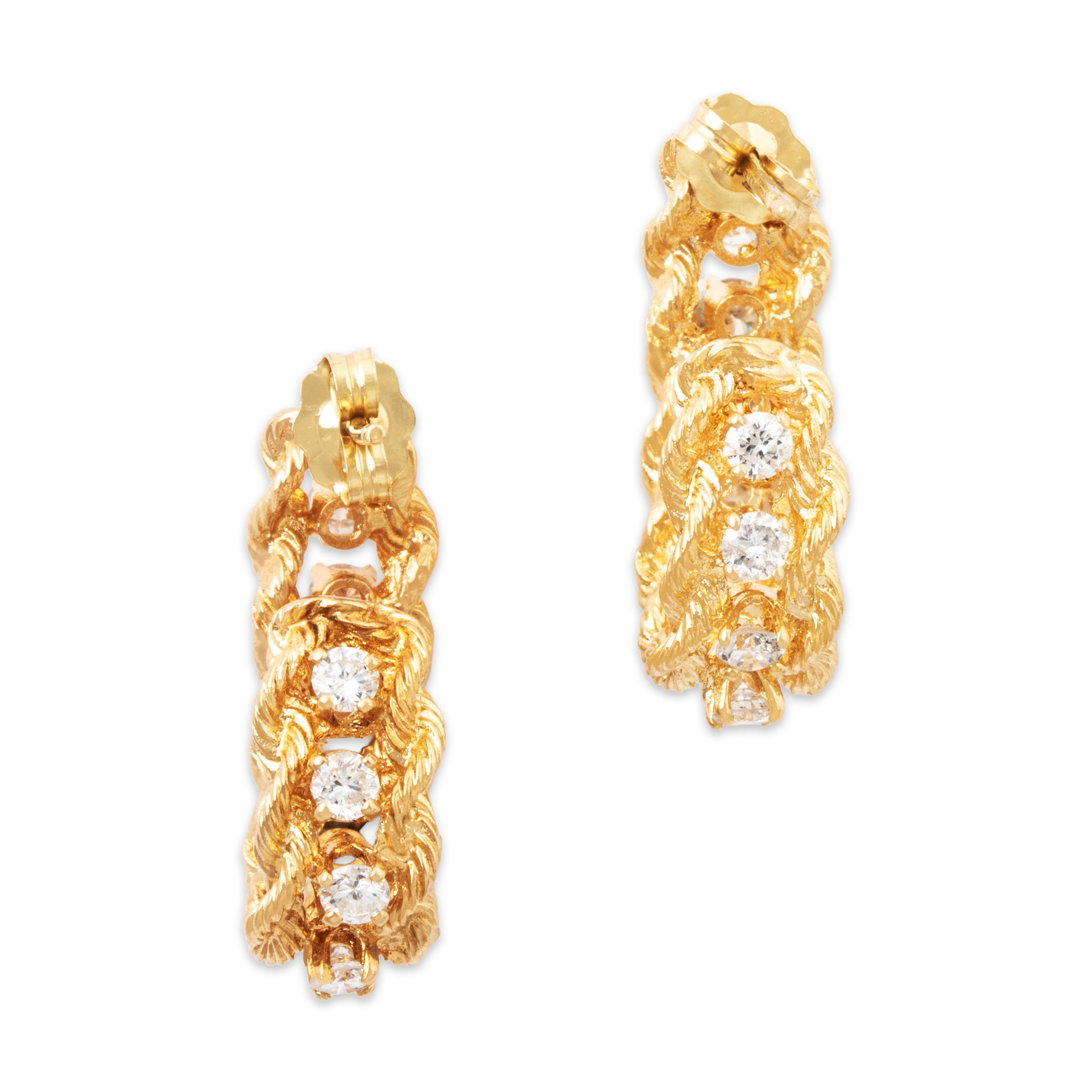Vintage 14k Yellow Gold .7cttw Diamond Twisted Cable Chic Earrings、mySite、hinf8tx79