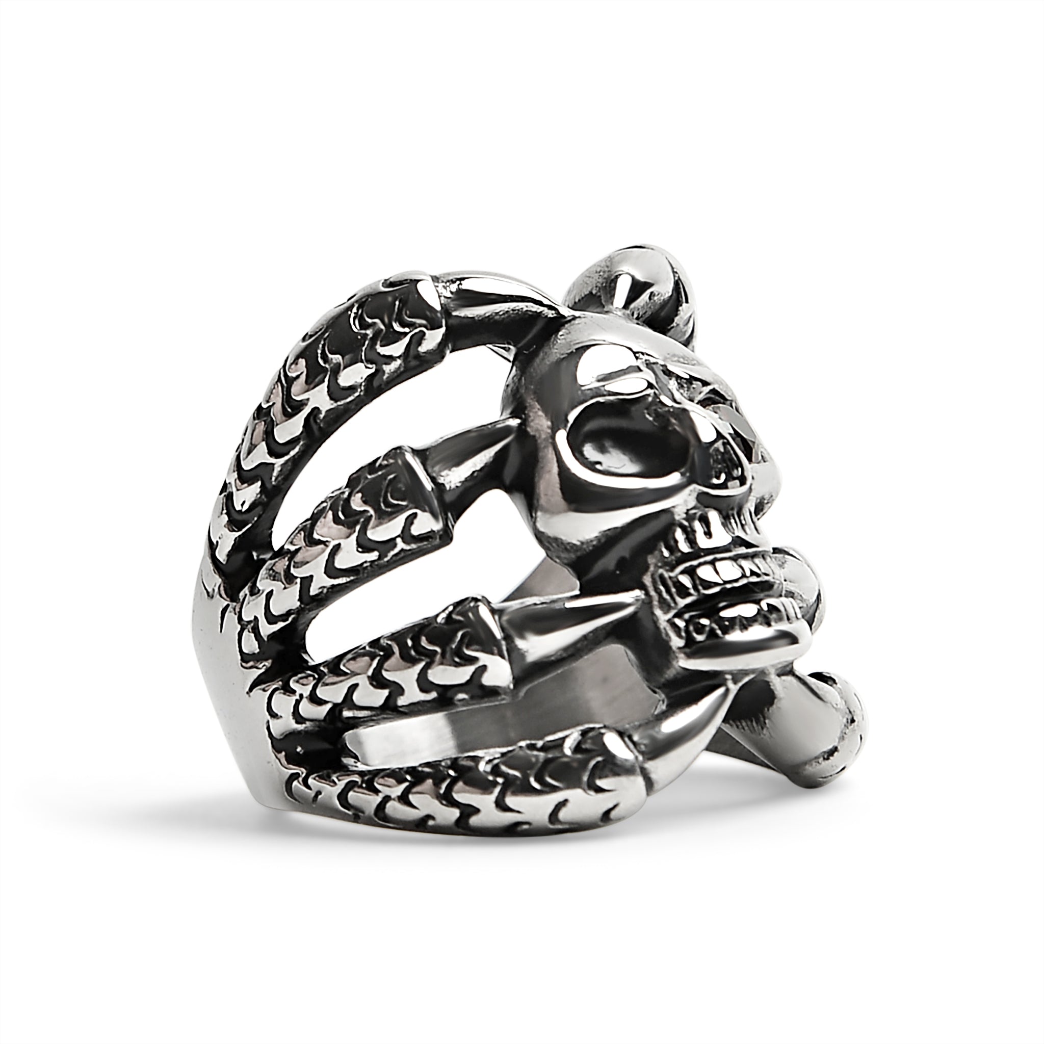 Stainless Steel Dragon Claws Holding Red CZ Eyed Skull Ring / SCR4076、mySite、dreamappss